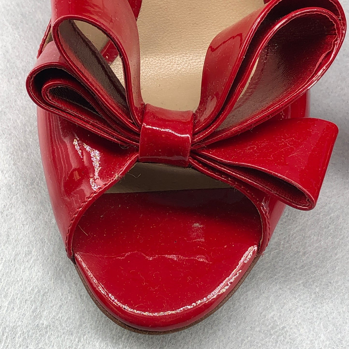Valentino Red Patent Leather Bow Peep Toe Stiletto Pumps 35