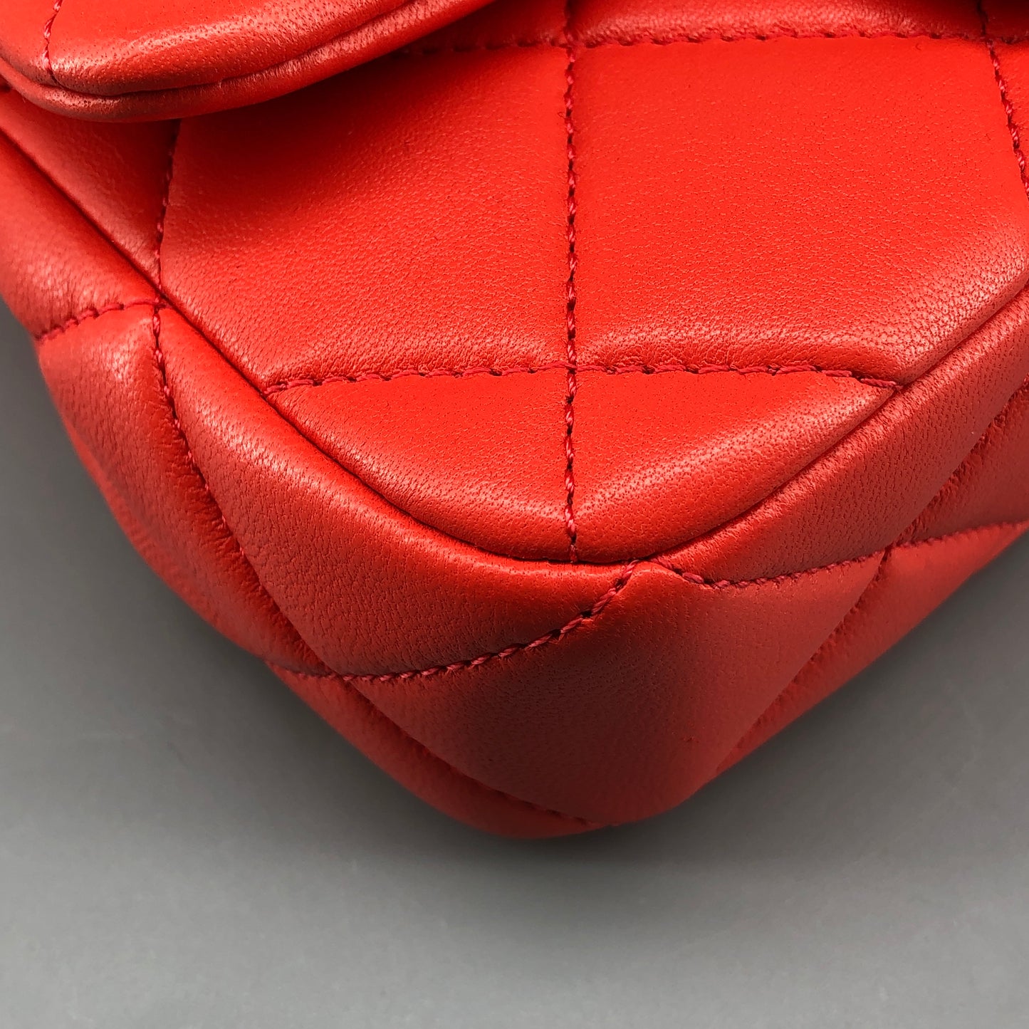 Chanel Mini Quilted Lambskin Flap Bag with Pearl Chain Red