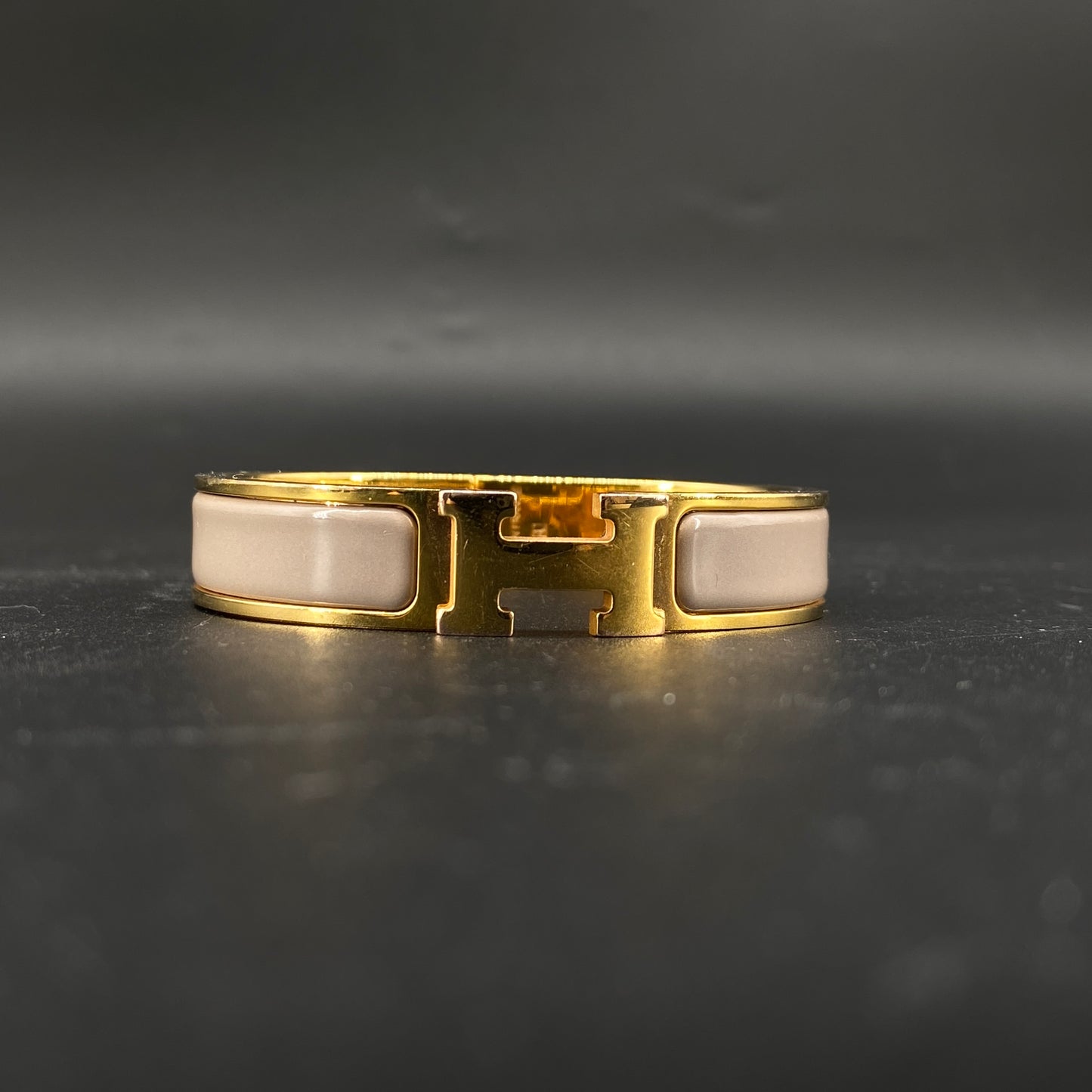 Hermes Taupe Enamel H Buckle Bangle Bracelet