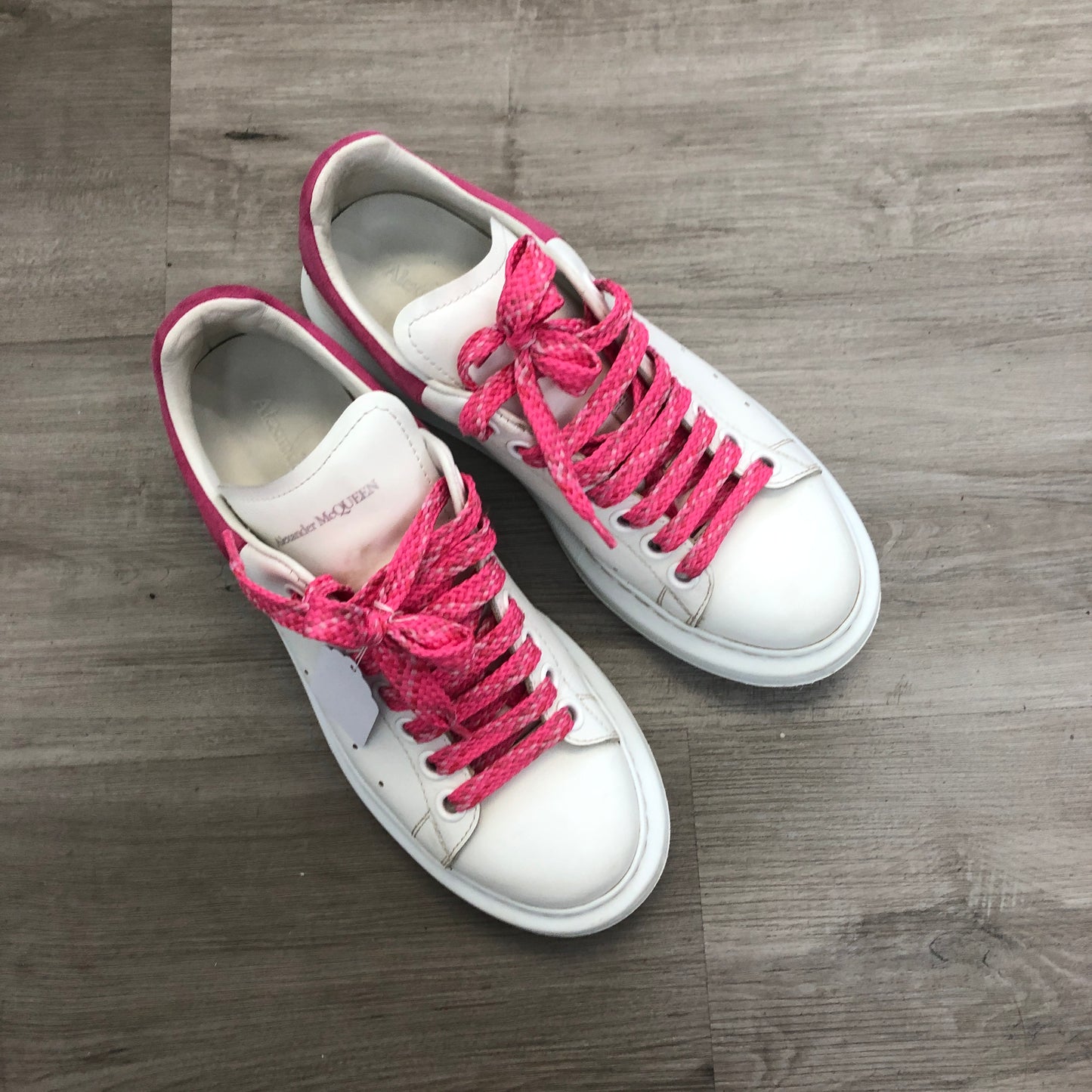 Alexander McQueen Women's Oversized Platform Leather Sneaker Shoes 37.5 White Pink