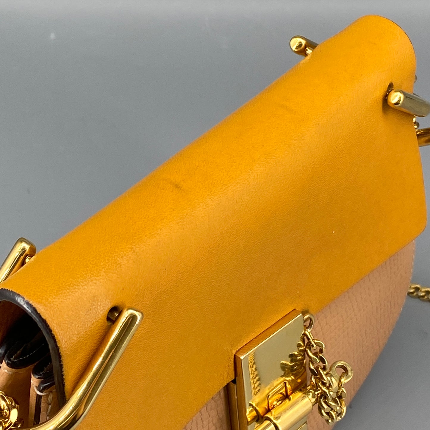 Chloe Yellow Nude Leather Drew Crossbody Saddle Bag