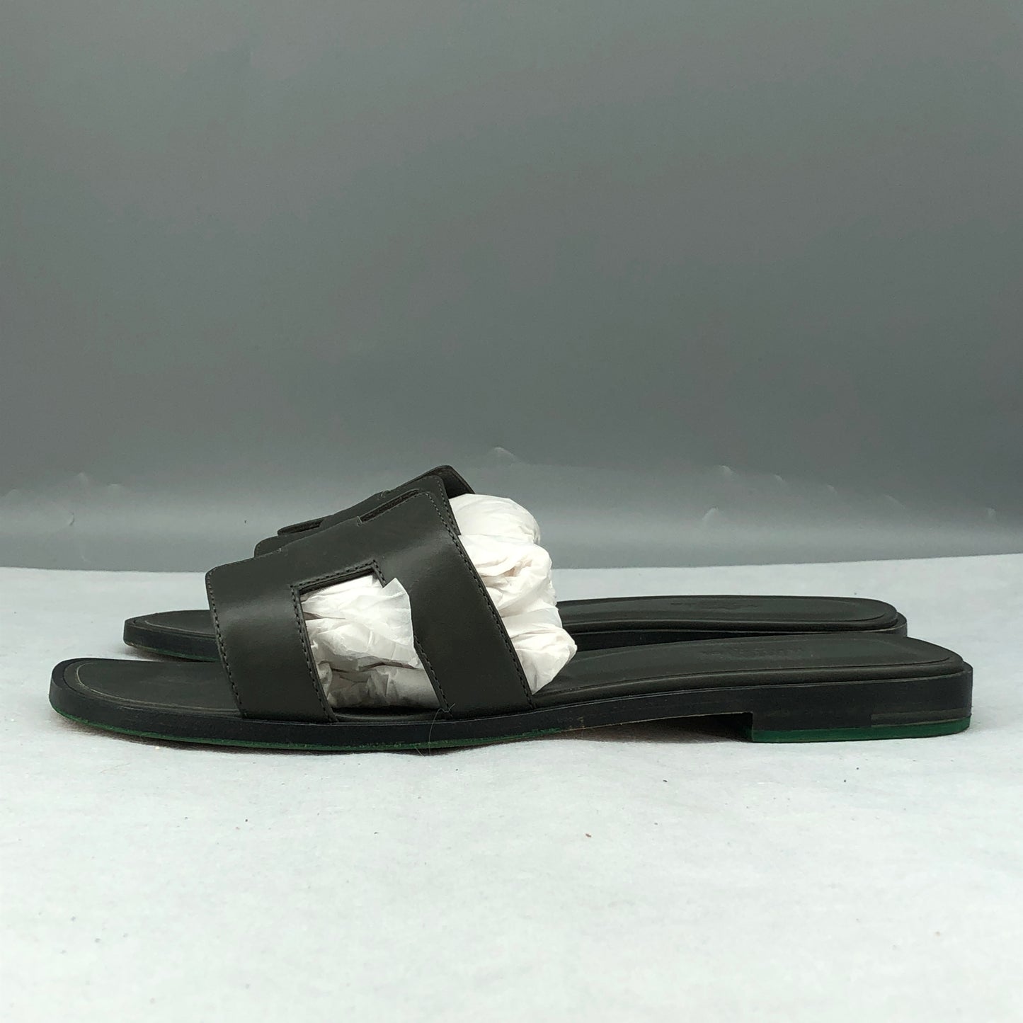 Hermes Oran Sandals Black Leather Women’s Size 38