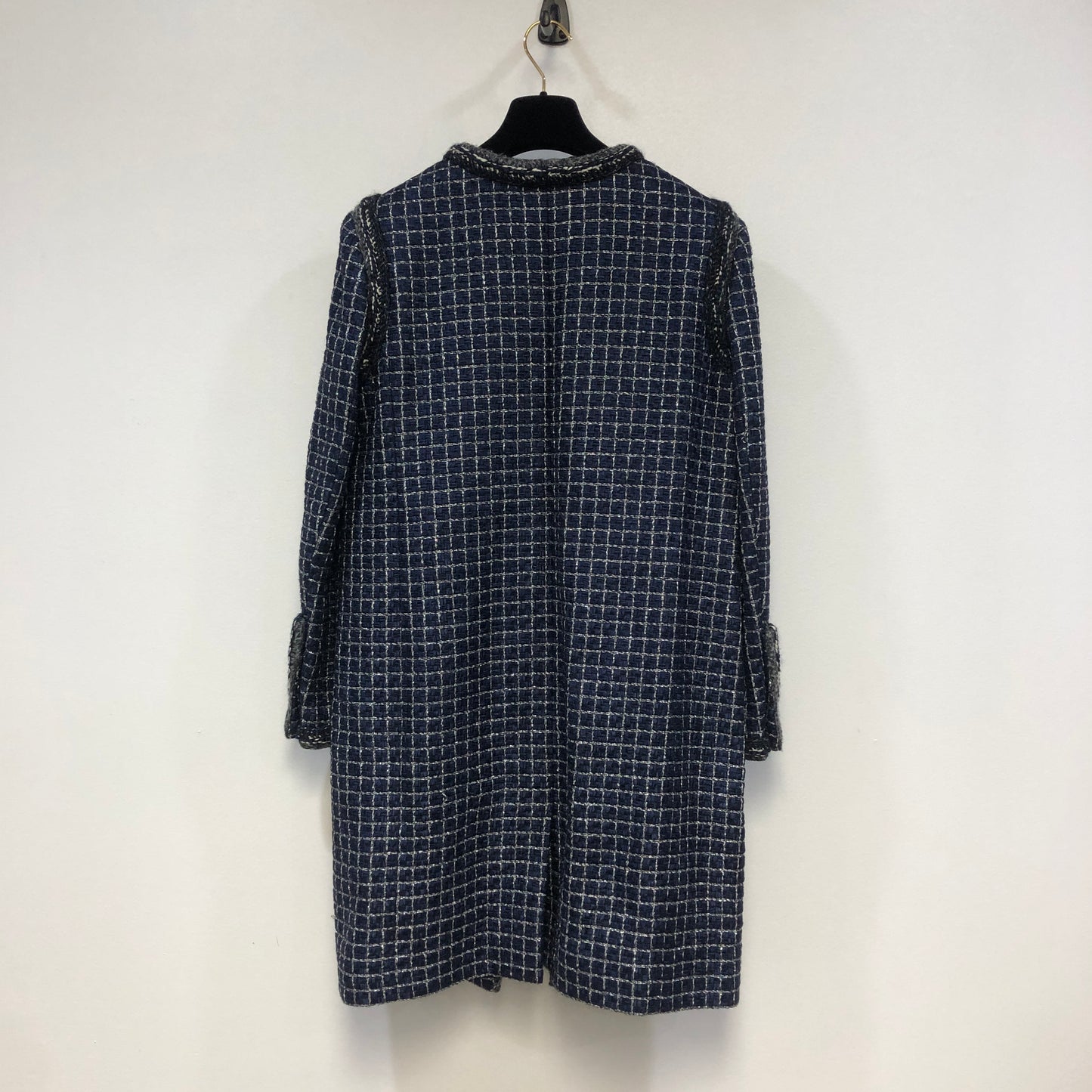 Chanel Tweed Coat Size 42 Navy Blue/White/Black/Grey/Silver