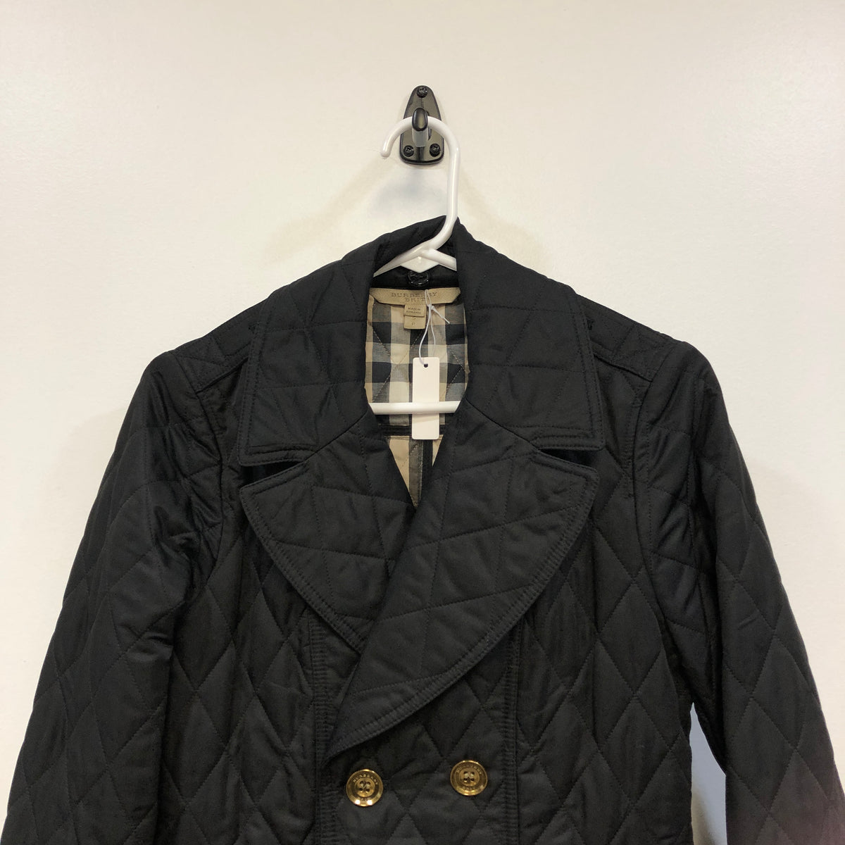 Burberry Black Quilted Double Breasted Coat Size S
