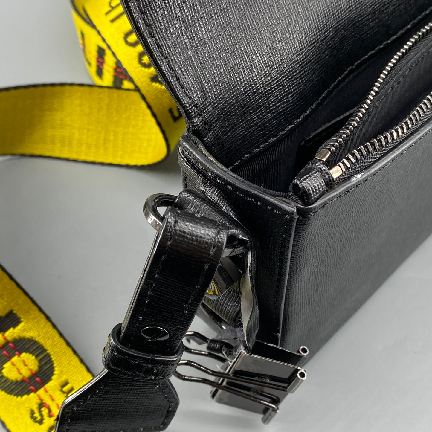 Off White Black Diagonal Stripe Leather Crossbody Bag