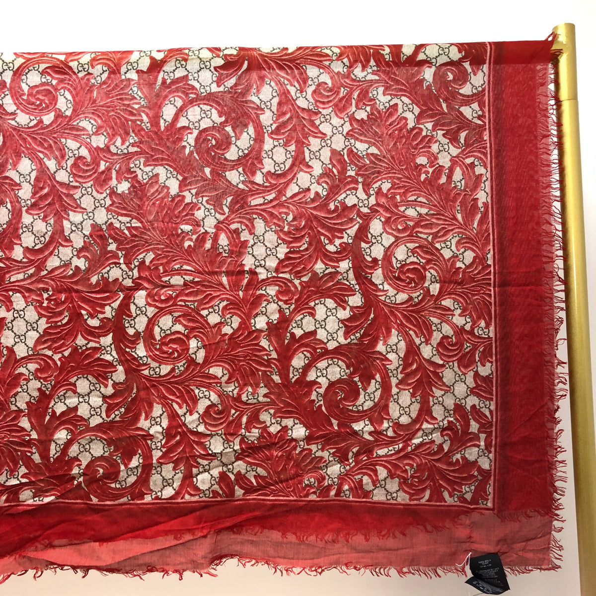 Gucci Red & Tan Floral Print Large Shawl Scarf 140*140cm