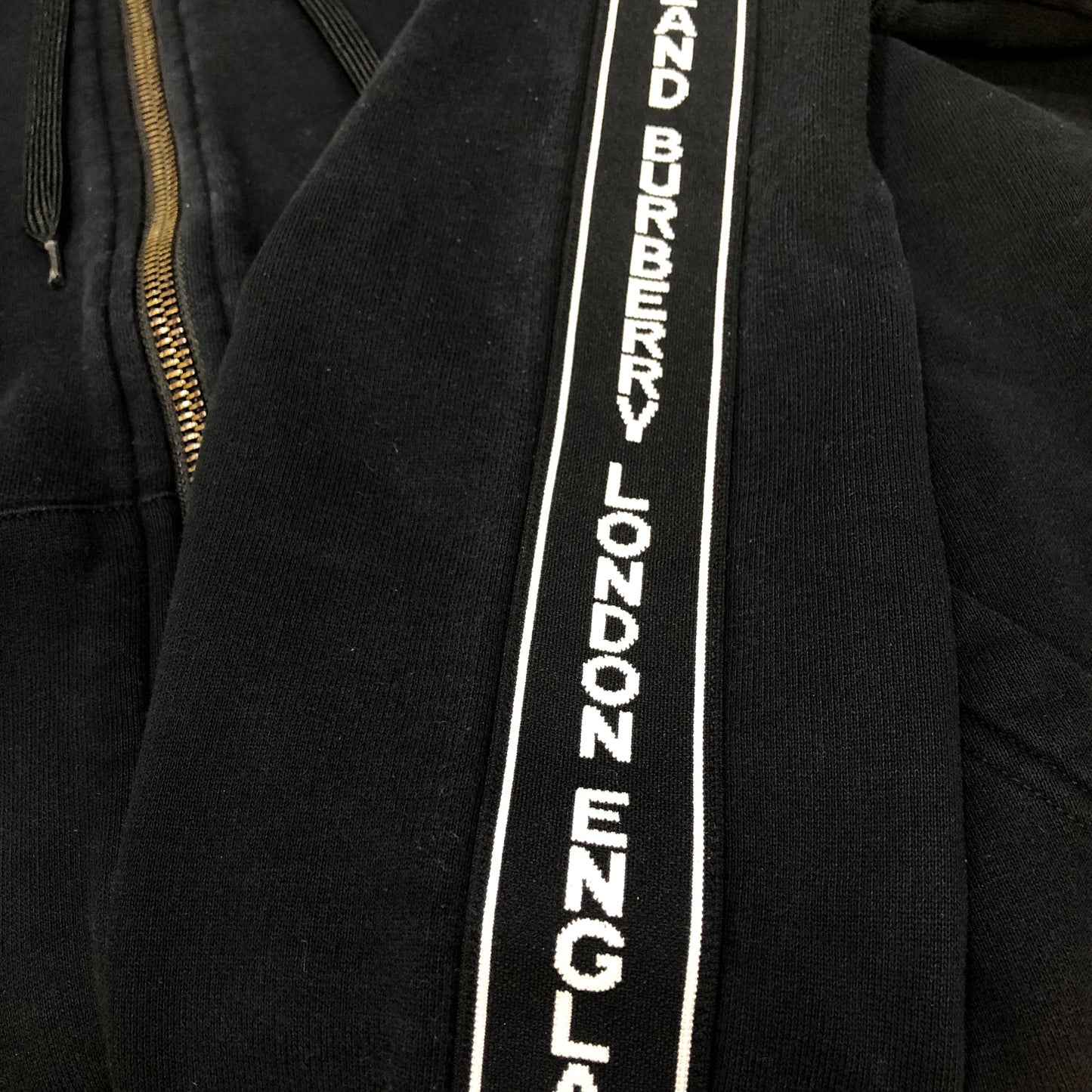 Burberry Black Full‑Zip Hoodie Logo Tape Sweatshirt Size S