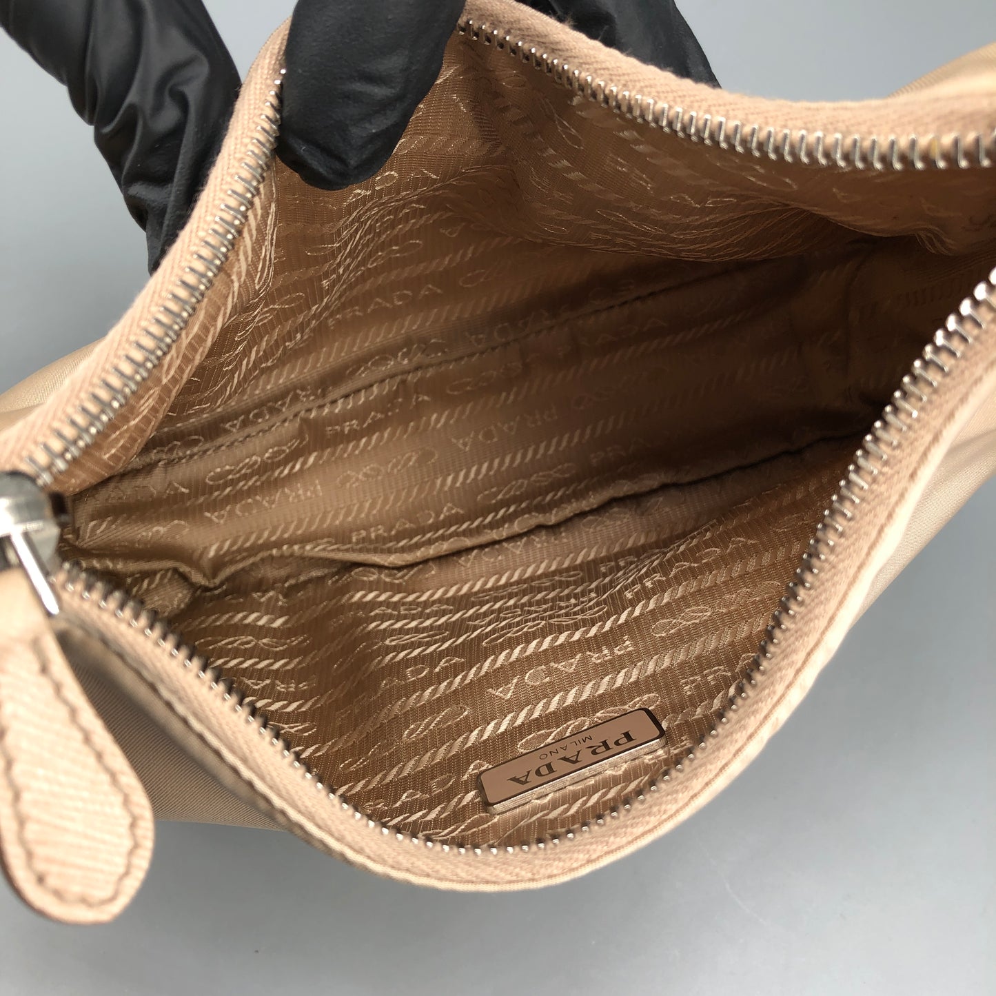 Prada Re-Nylon Classic Hobo Shoulder Bag Beige