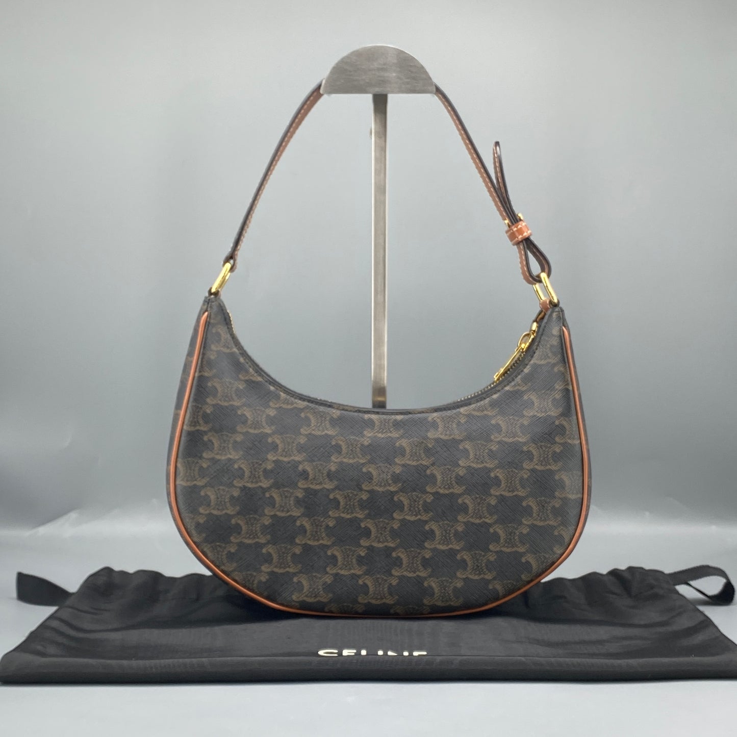 Celine Ava Black Caramel Print Hobo Shoulder Bag