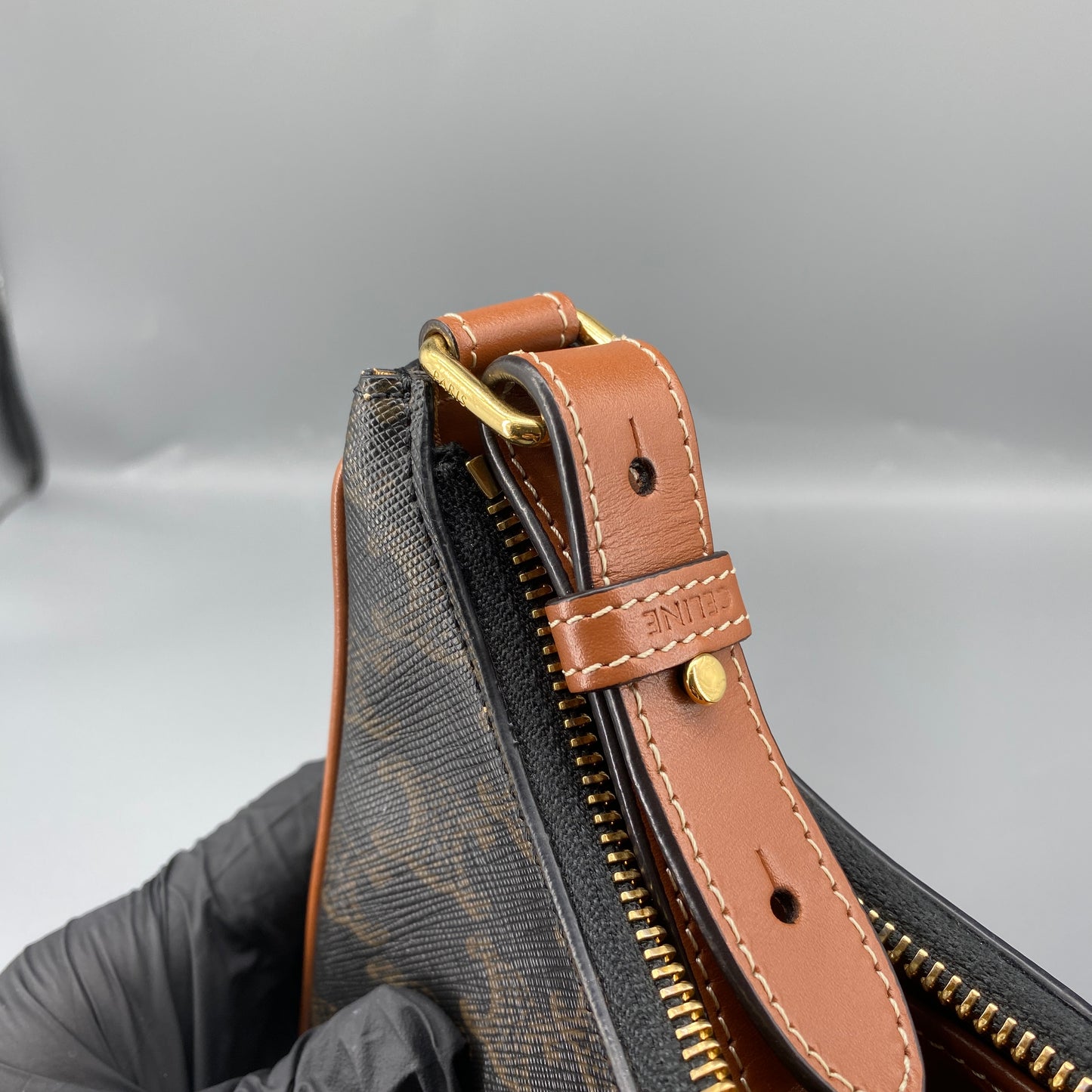 Celine Ava Black Caramel Print Hobo Shoulder Bag
