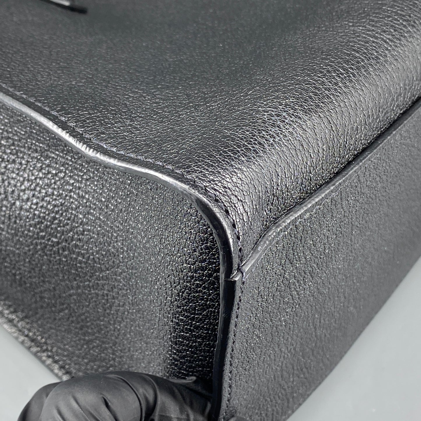Miu Miu Black Grain Leather Crystal Ornament Top Handle Tote Bag
