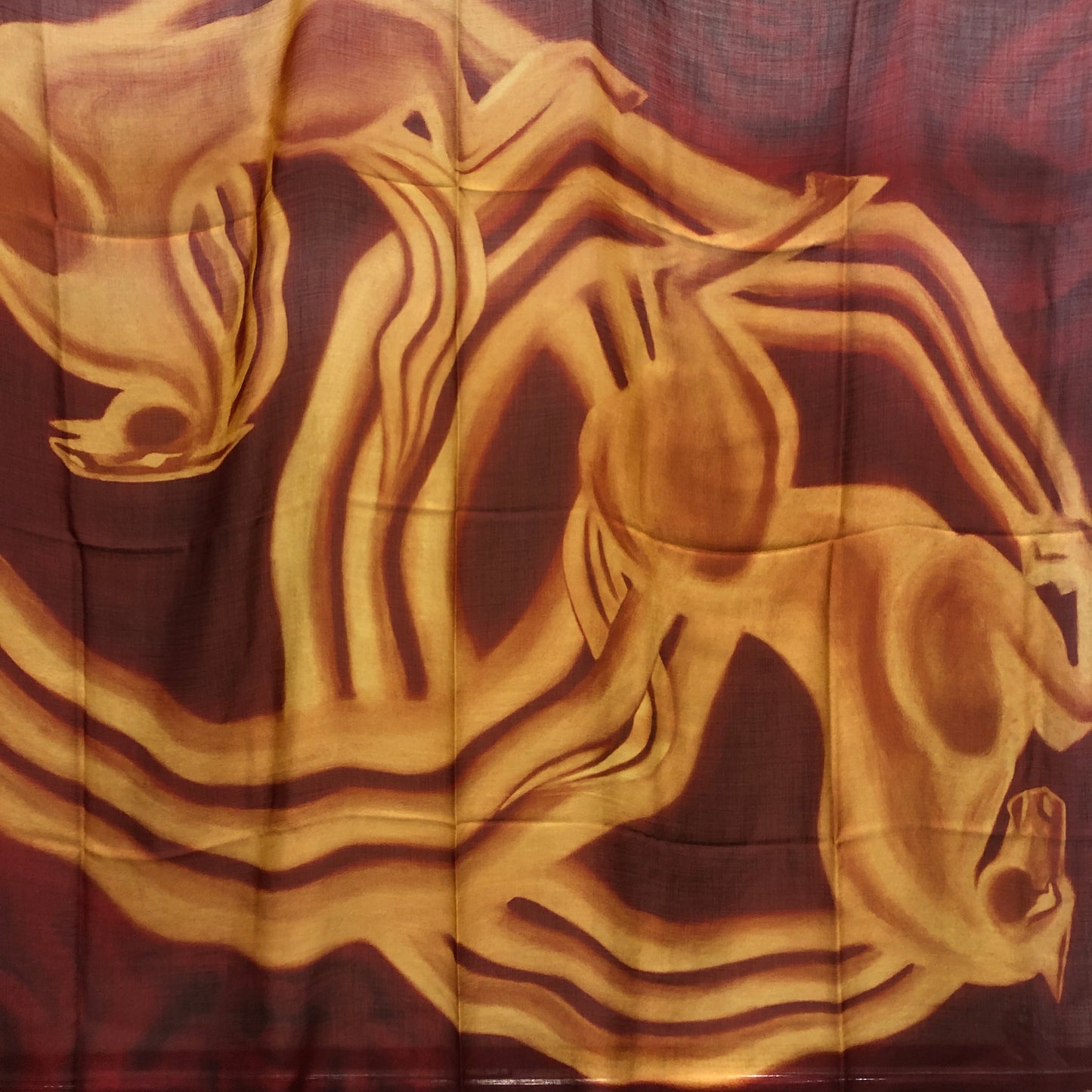 Chanel  Cashmere Silk Blend Shawl Red/Yellow Horse Print 138*190cm