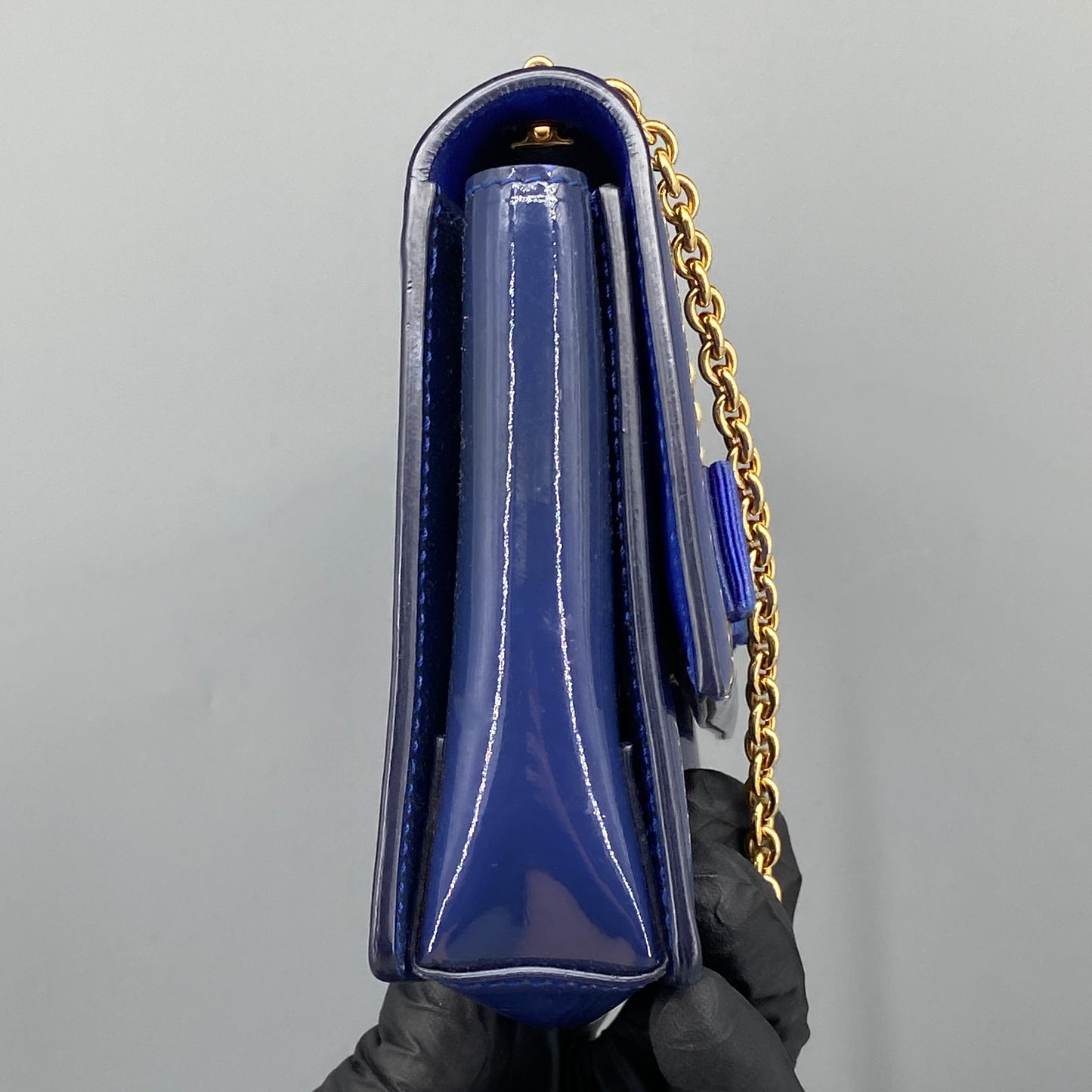 Salvatore Ferragamo Vara Bow Patent Leather Shoulder Bag Royal Blue