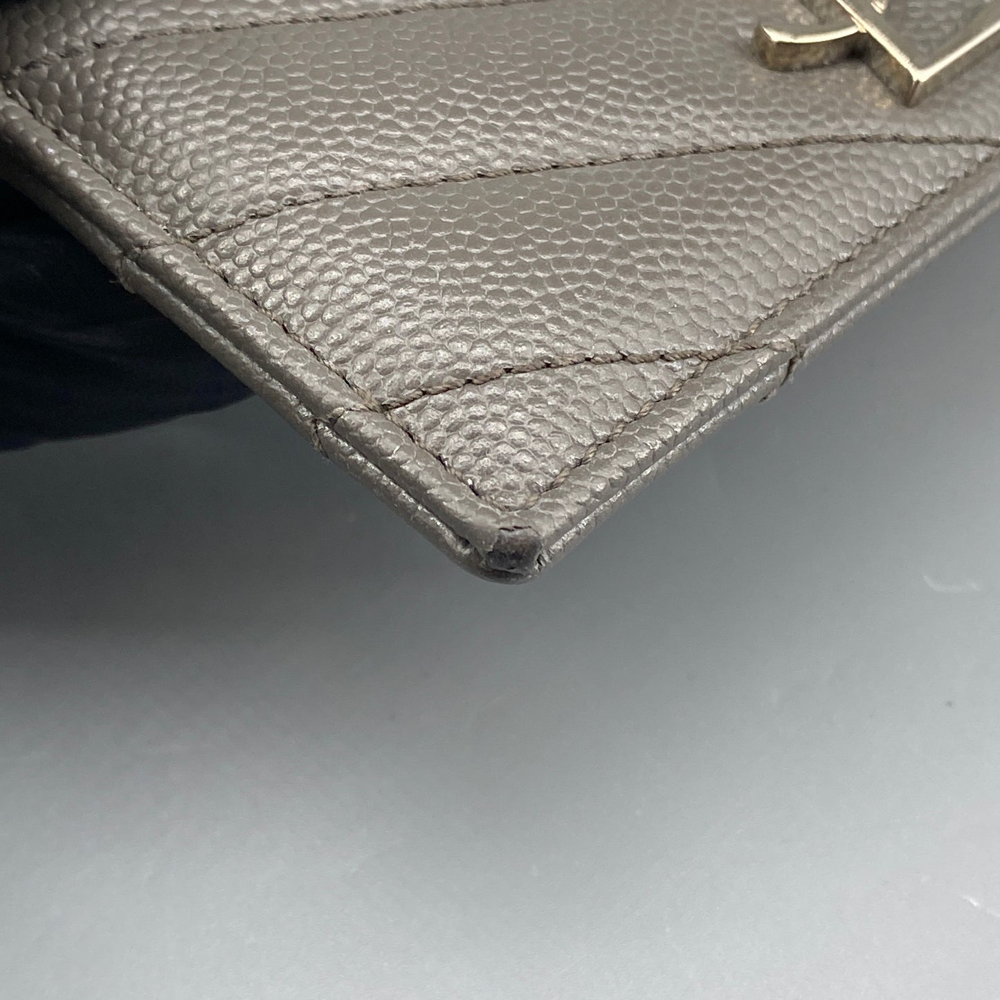 Saint Laurent Grey Chevron‑Quilted Card Holder