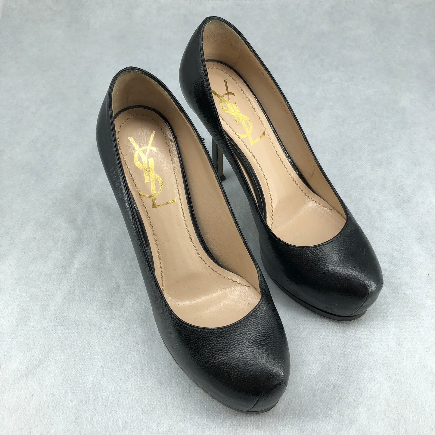 Saint Laurent Black Smooth Calfskin Platform Stiletto Pumps 34.5