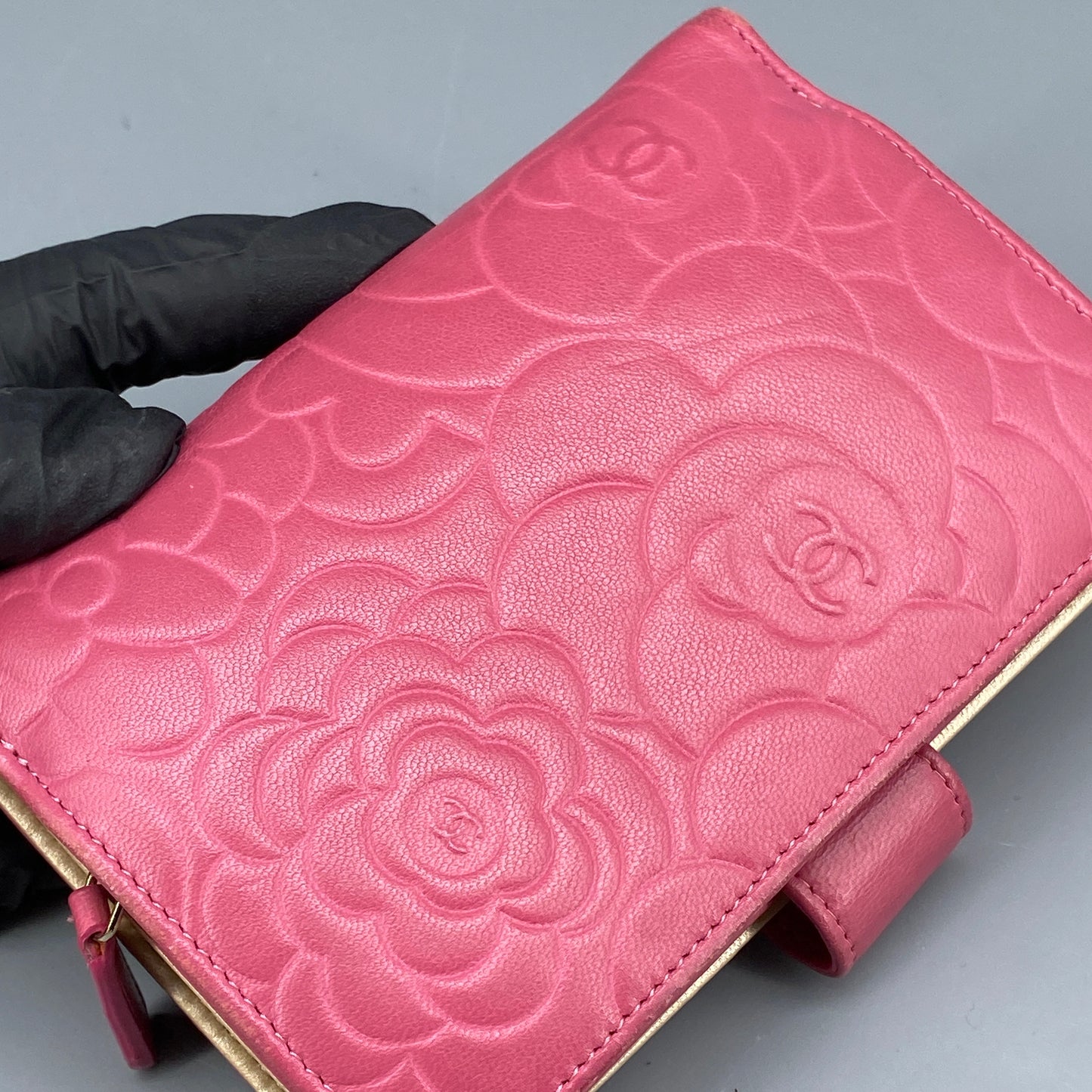 Chanel Pink Camellia Embossed Leather Flap Wallet