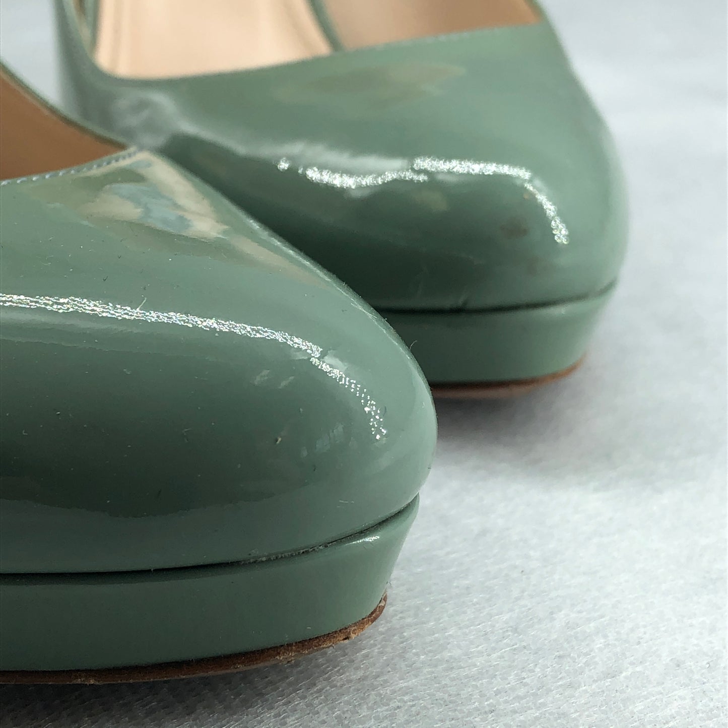 Prada Mint Green Patent Leather Platform Pointed Toe High Heels 35