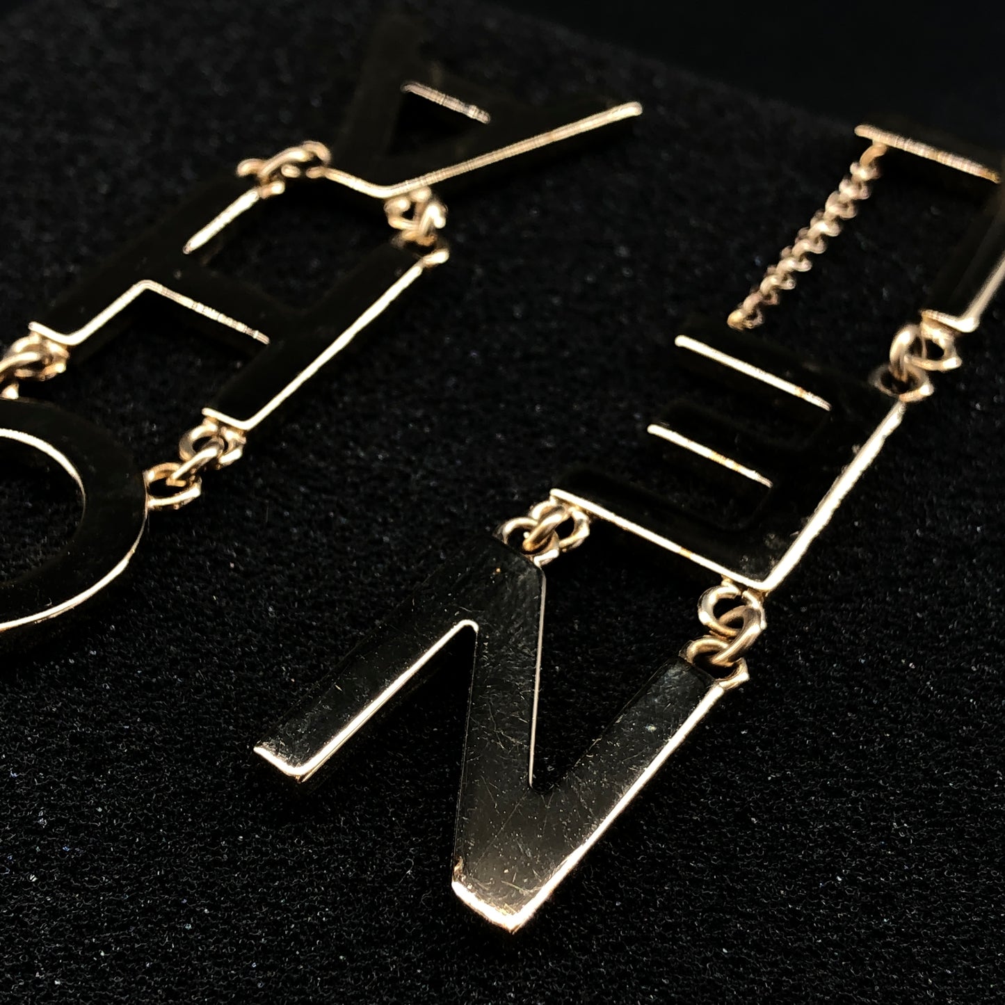 Chanel 2020 Letter Cutout Gold Tone Drop Earrings