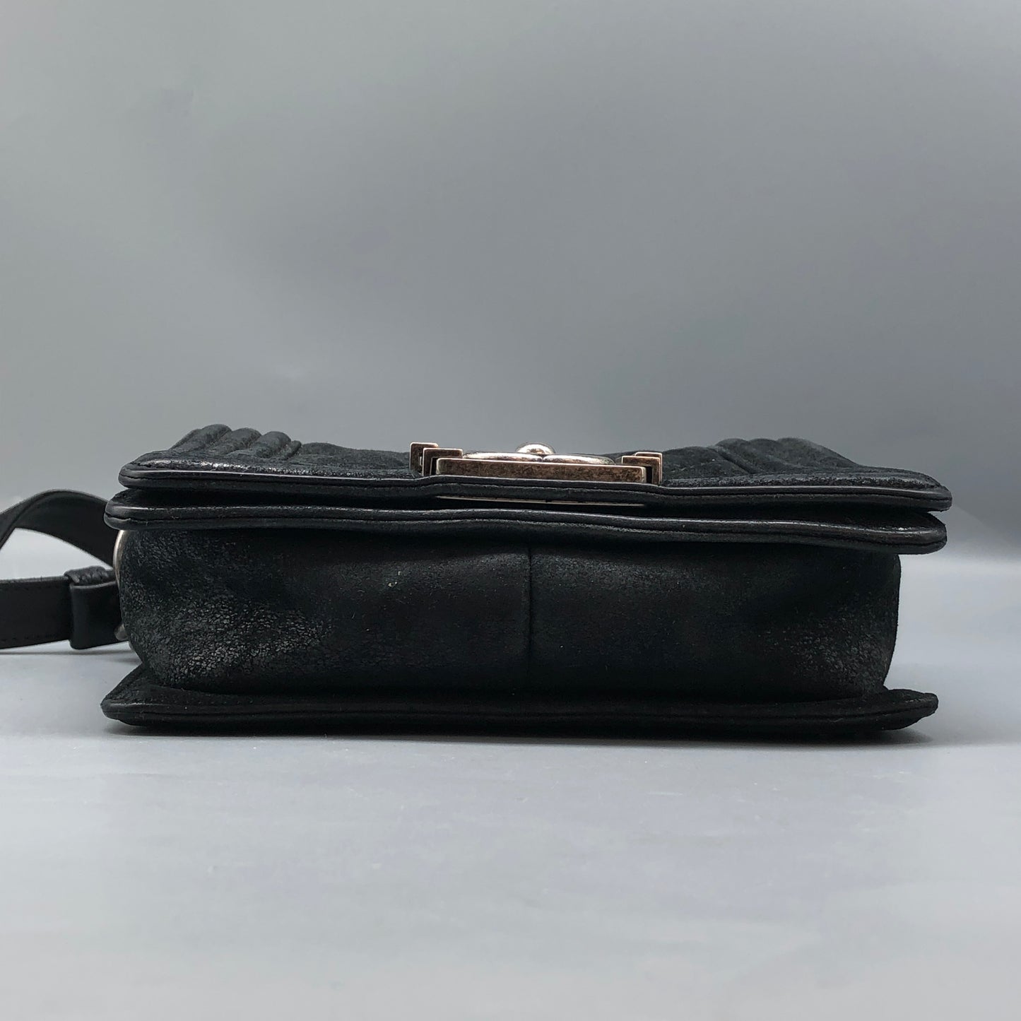 Chanel Black shiny suede nubuck iridescent leather Leather Mini Boy Bag