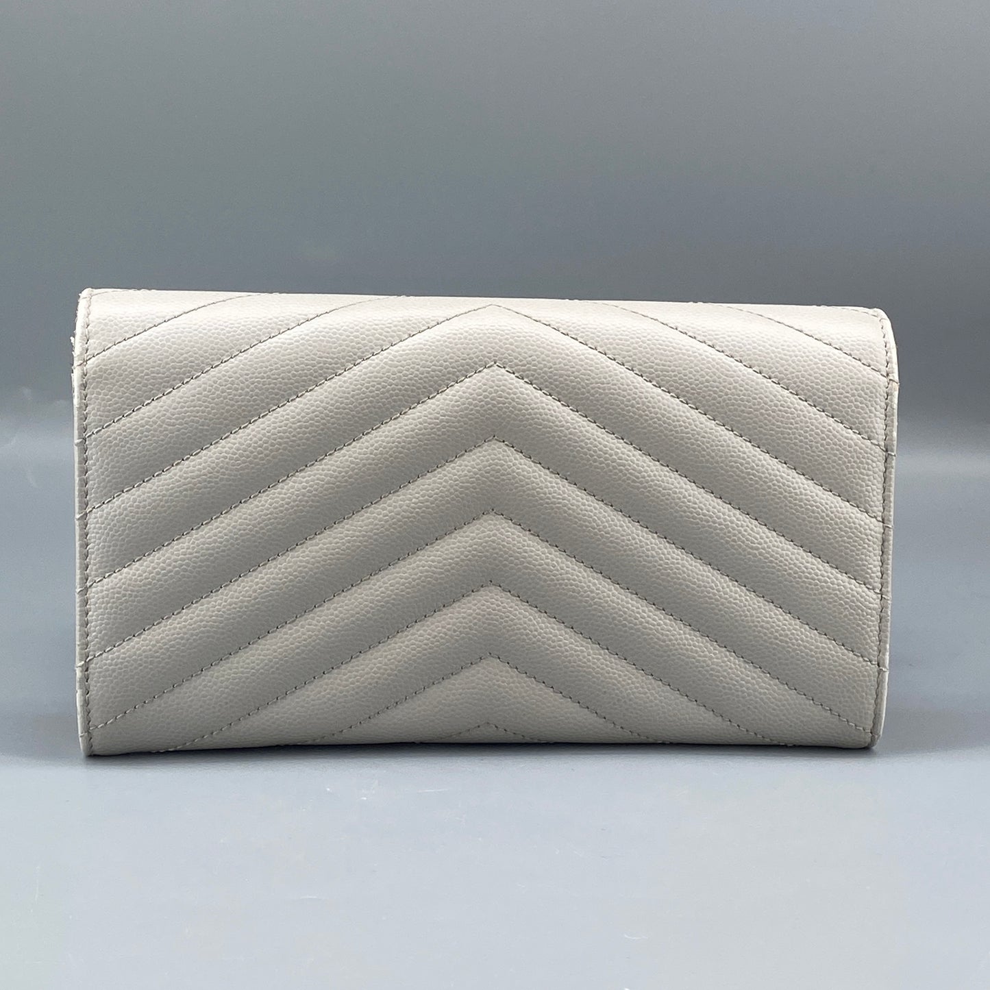 Saint Laurent Light Grey Chevron‑Quilted Long Wallet