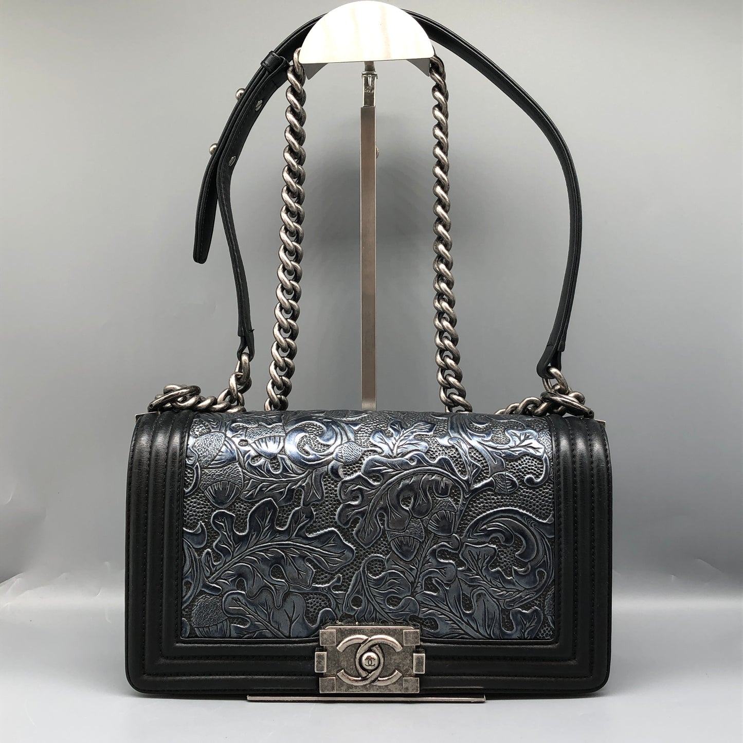 Chanel Boy Medium Embroidered Calfskin Shoulder Bag Black
