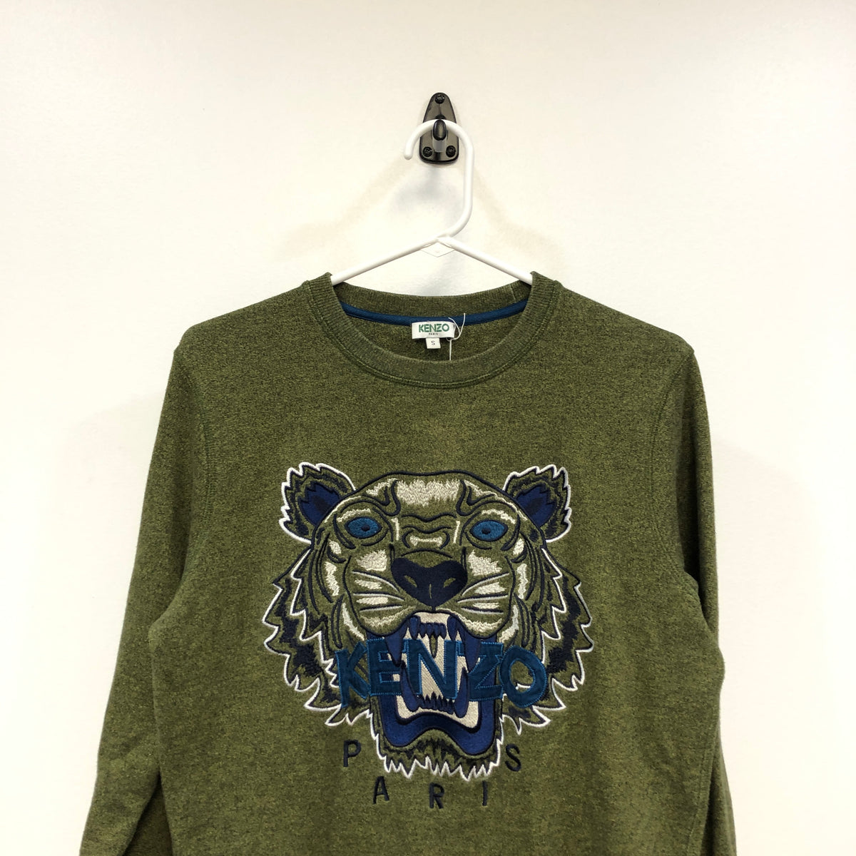 Kenzo Olive Green Tiger Head Long Sleeve Sweatshirt Size S