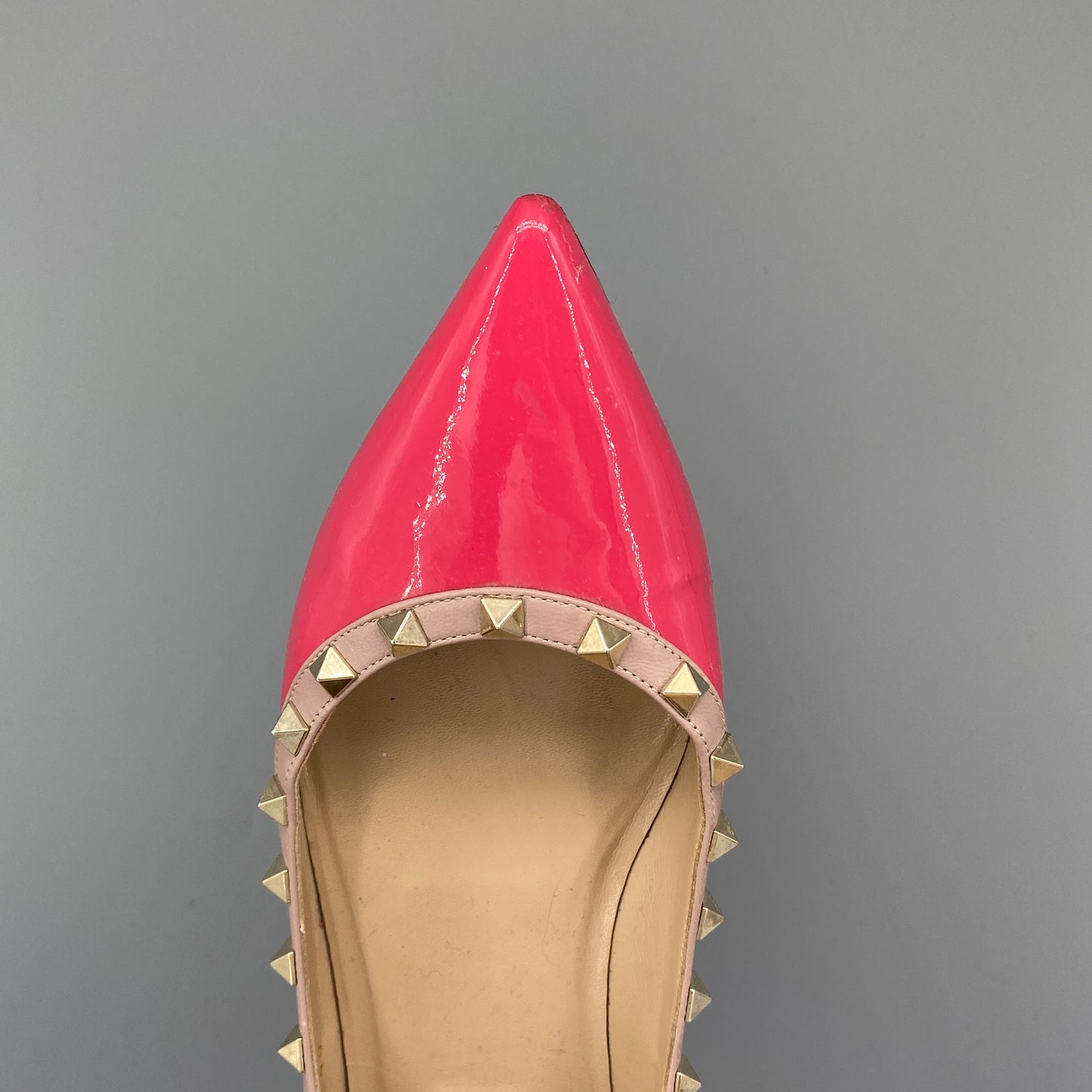 Valentino Rockstud Patent Flat Shoes Size 40 Hot Pink
