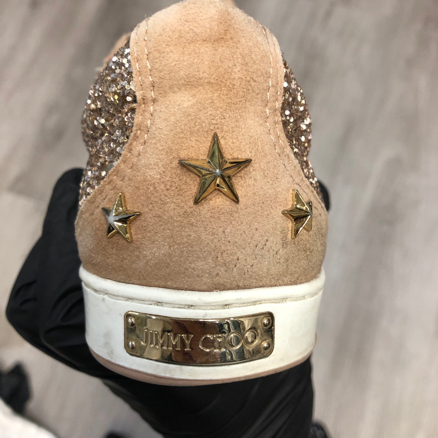 Jimmy Choo Ballerina Pink Glitter & Suede Star Sneakers 35
