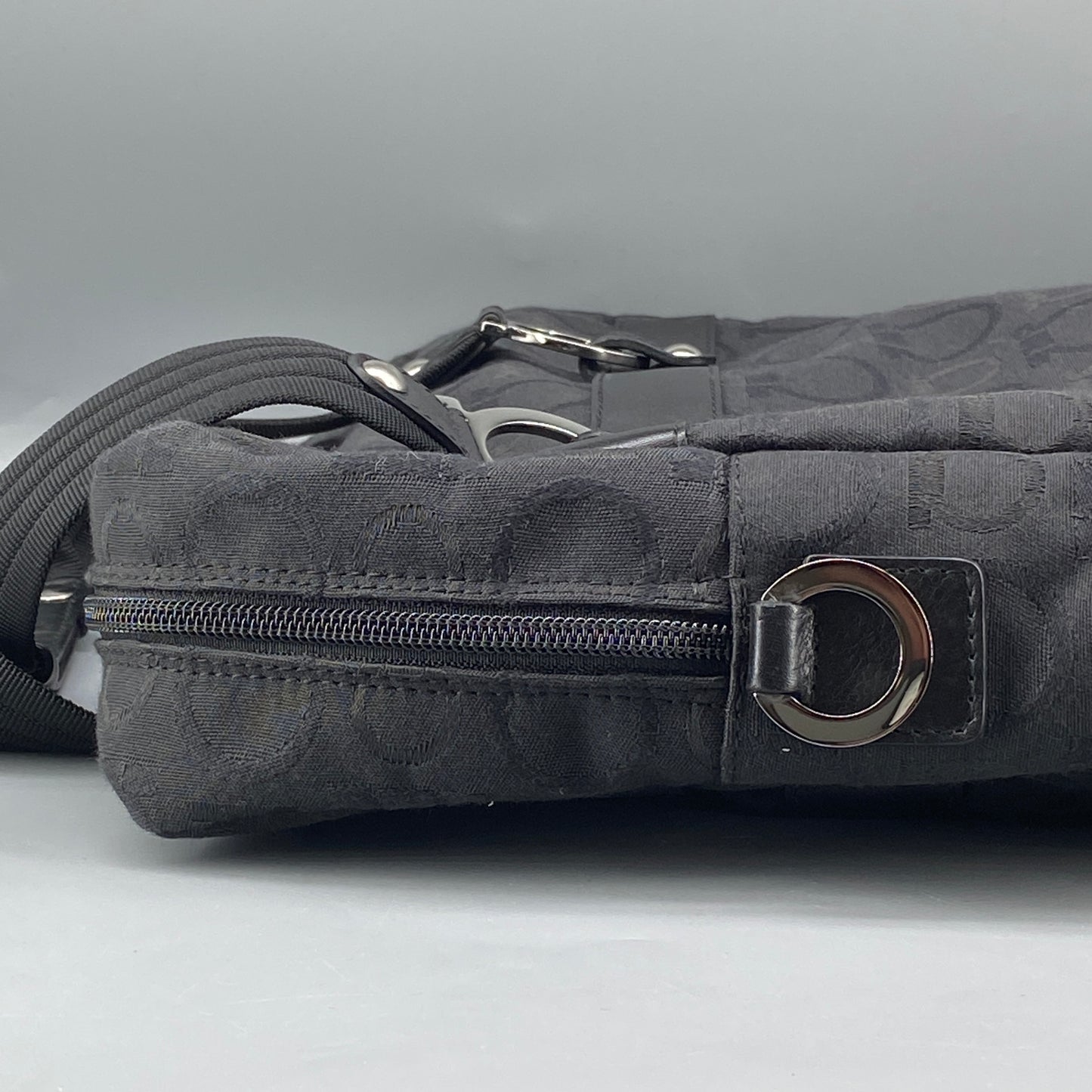 Ferragamo Black Gancini Jacquard Briefcase Business Handbag