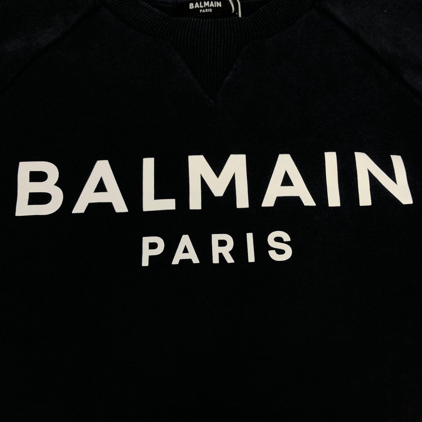 Balmain Navy Blue Logo Print Crew Neck Sweatshirt Size XXS