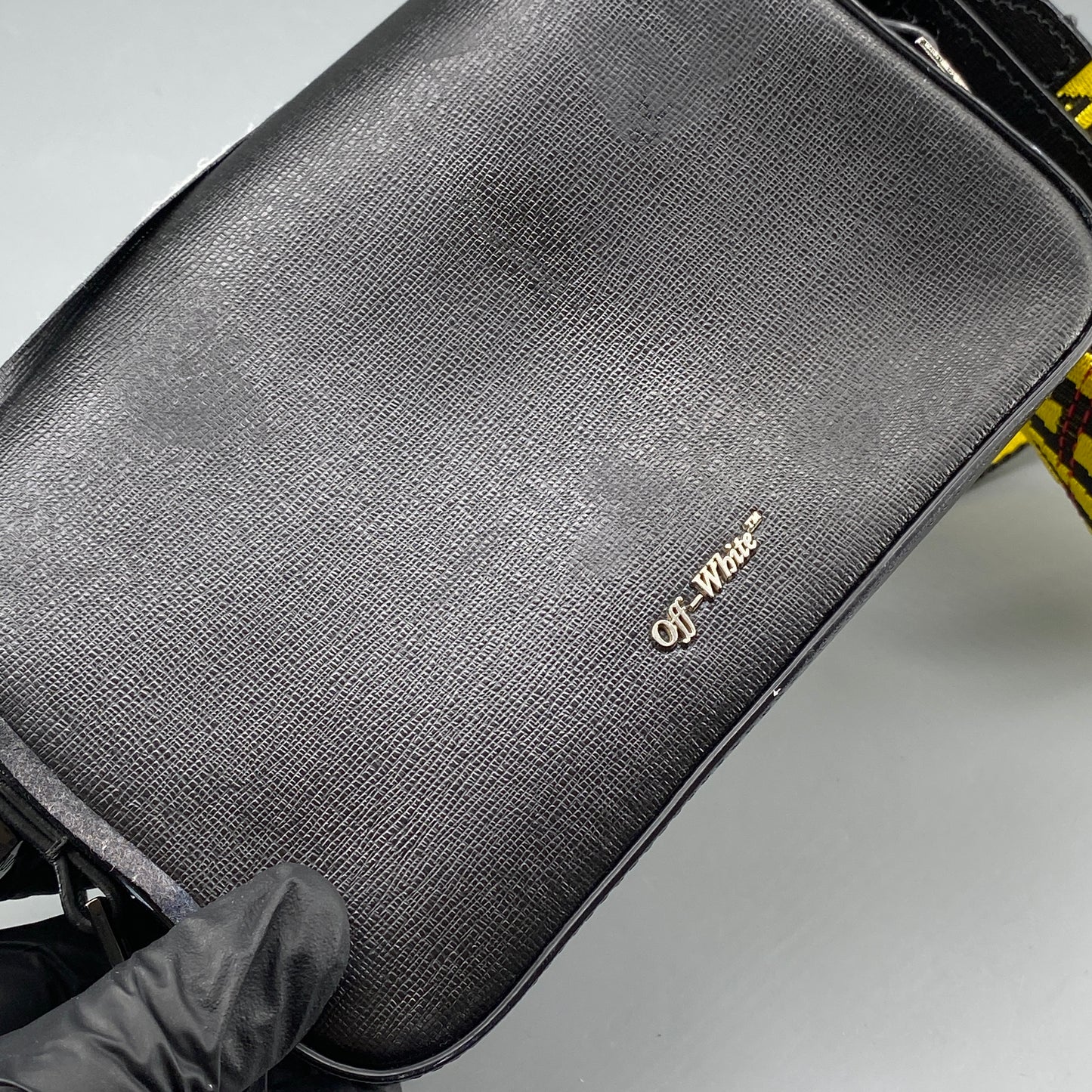 Off White Black Diagonal Stripe Leather Crossbody Bag