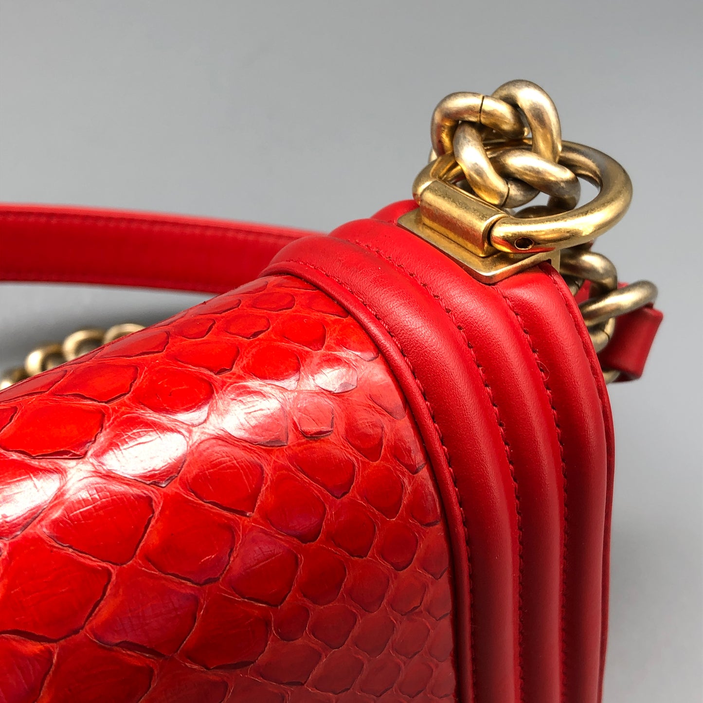 Chanel Small Red Python Leather Boy Flap Bag