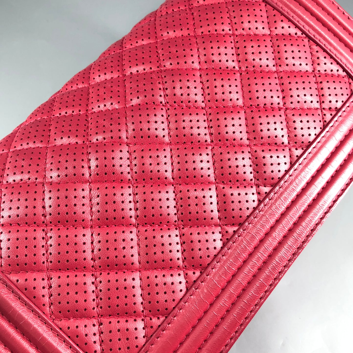 Chanel Boy Perforated Lambskin Quilted Shoulder Bag  Hot Pink