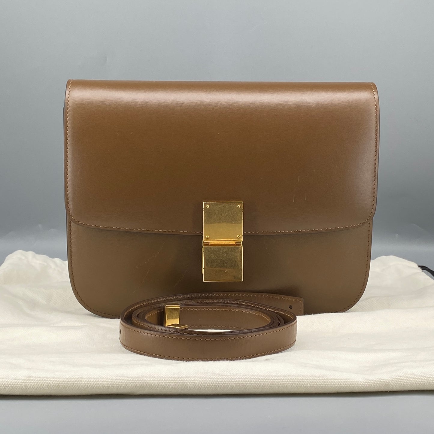 Celine Tan Box Calf Leather Classic Box Flap Crossbody Bag