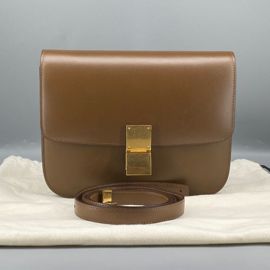 Celine Tan Box Calf Leather Classic Box Flap Crossbody Bag