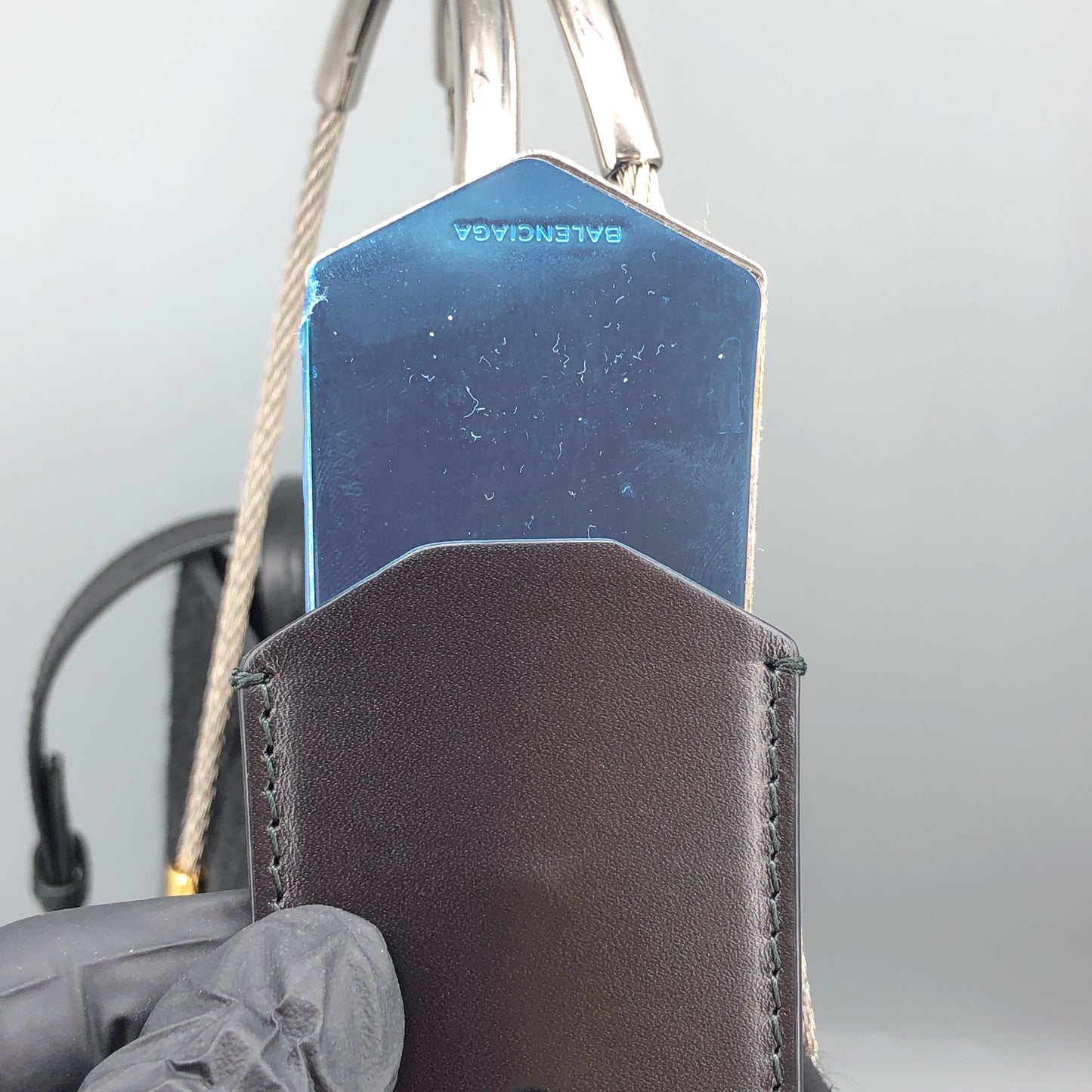 Balenciaga Black Cable Shopper tote Croc-Embossed Metal Top Handle