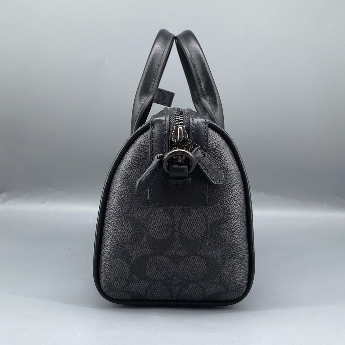 Coach Black Signature Canvas Barrel Top Handle Bag