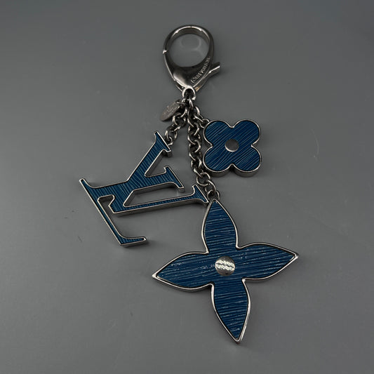 Louis Vuitton Teal Blue LV & Flower Bag Charm Keychain