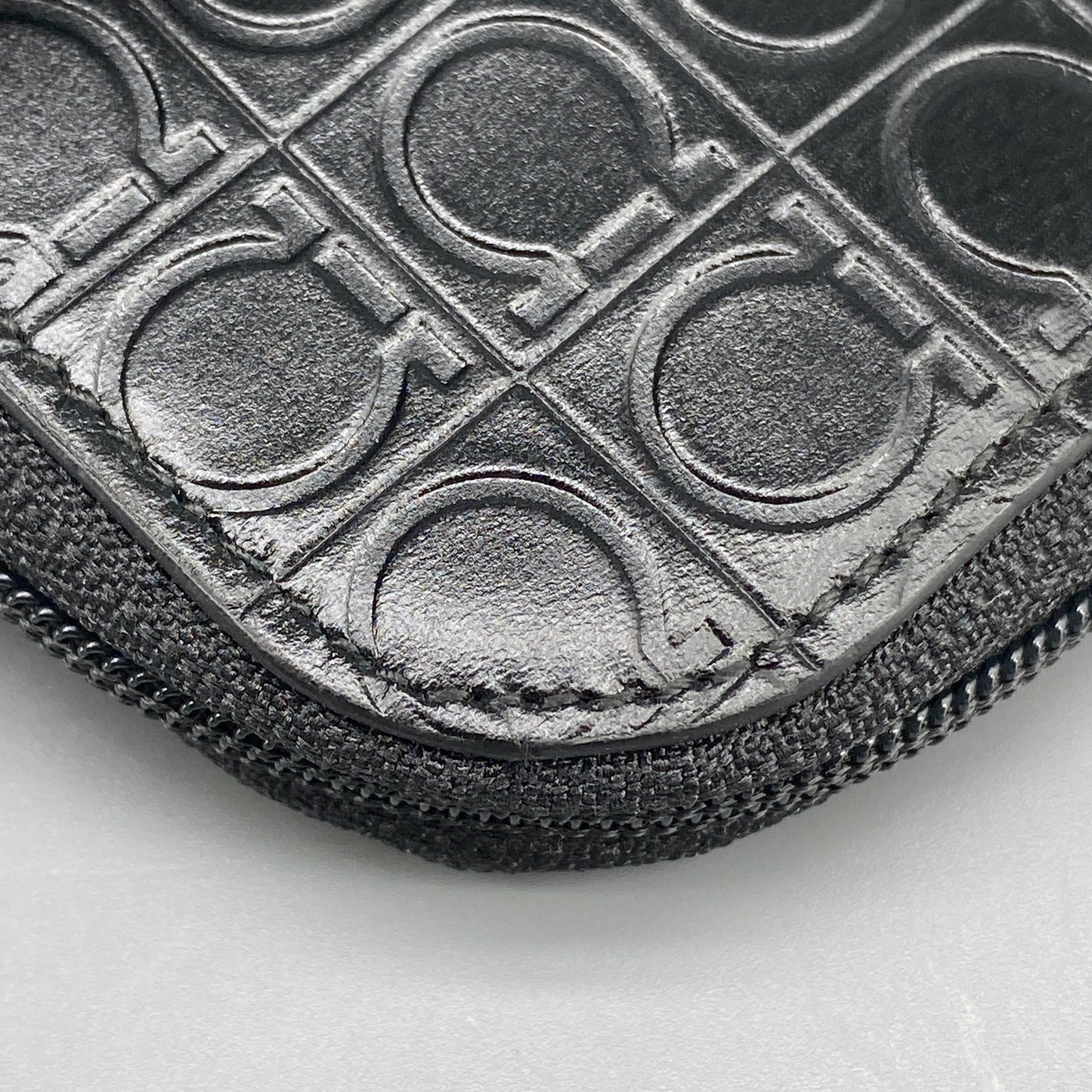Ferragamo Black Embossed Gancini Full-Zip Mini Coin Purse