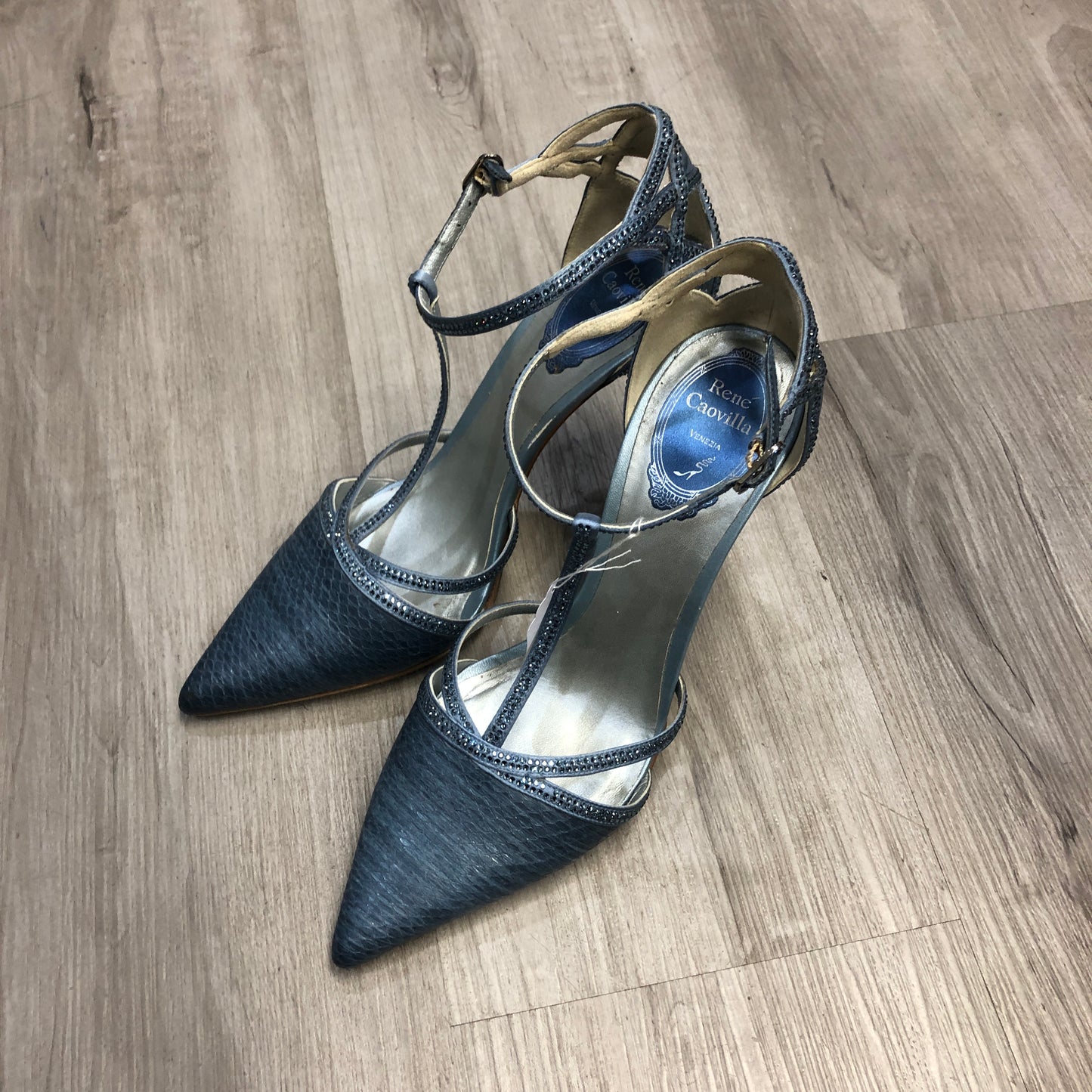 Rene Caovilla Crystal-Embellished Pointed Toe Heels 39.5 Blue
