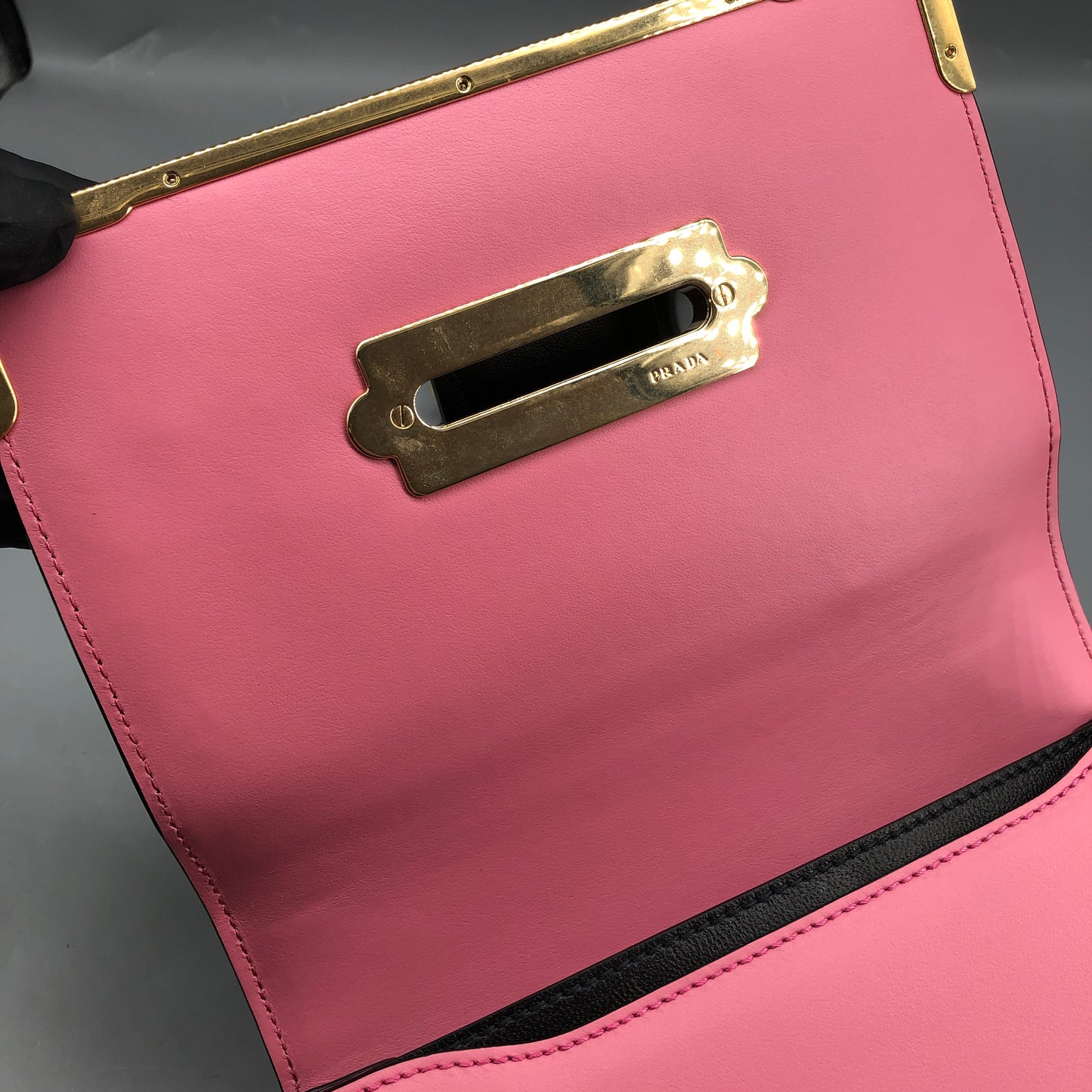 Prada Cahier Studded Leather Crossbody Shoulder Bag Pink Black