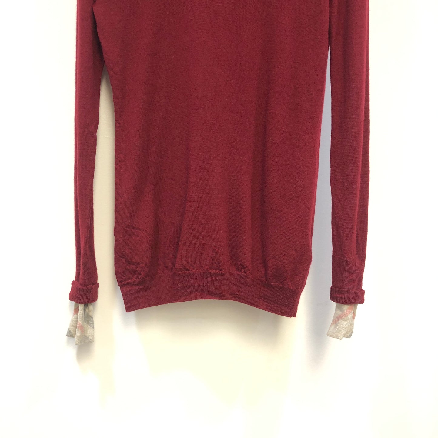 Burberry Burgundy Fine Knit Crew Neck Jumper Size S