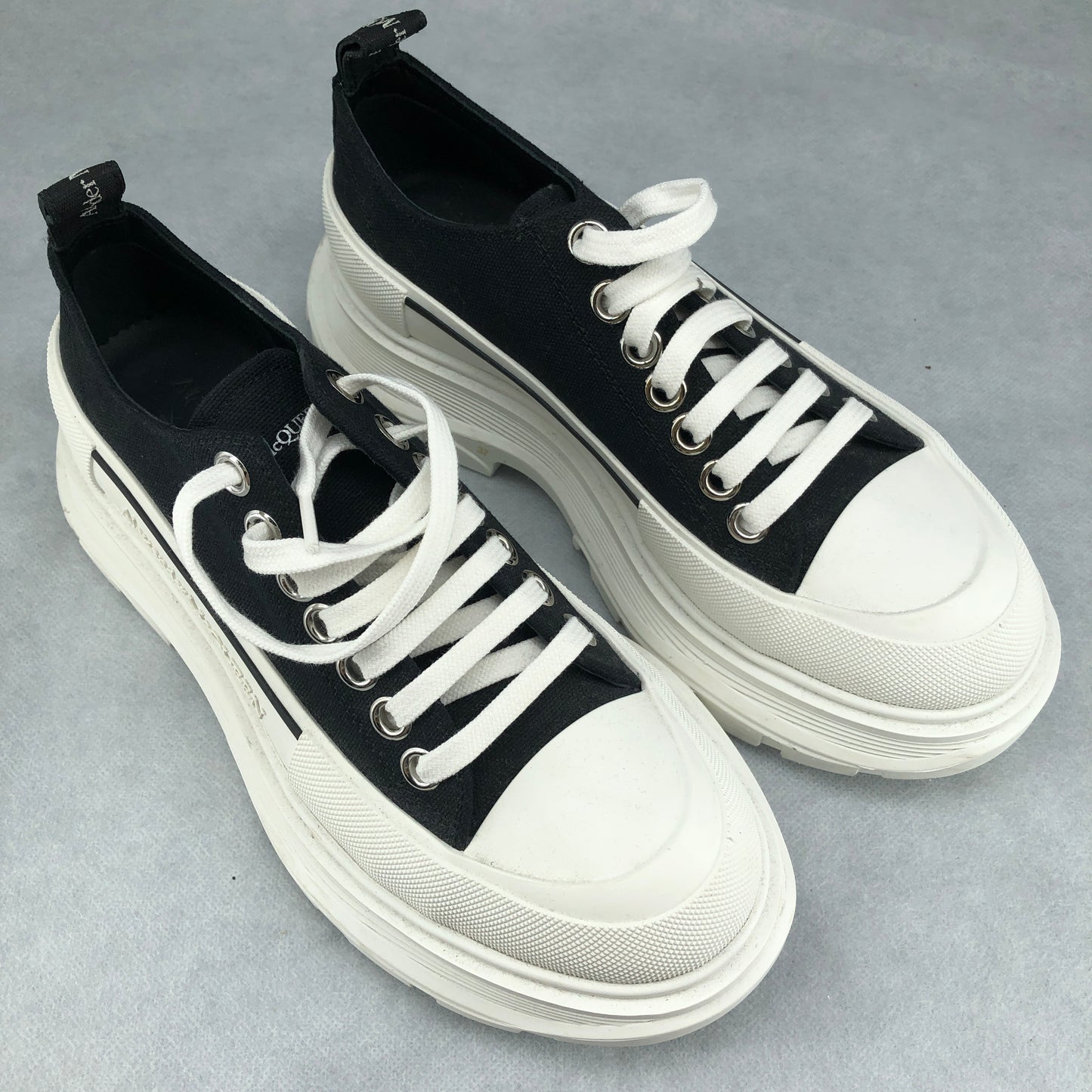 Alexander McQueen Tread Slick Platform Canvas Sneakers Size 37 Black
