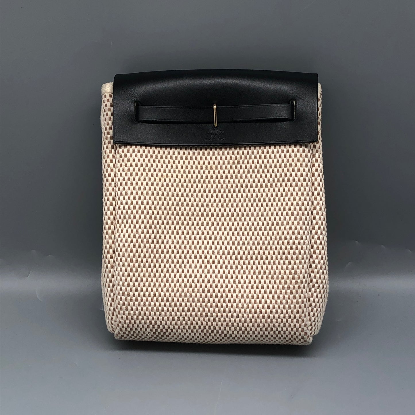 Hermes Herbag Mini (TPM) Cream/Black Canvas Leather Bag