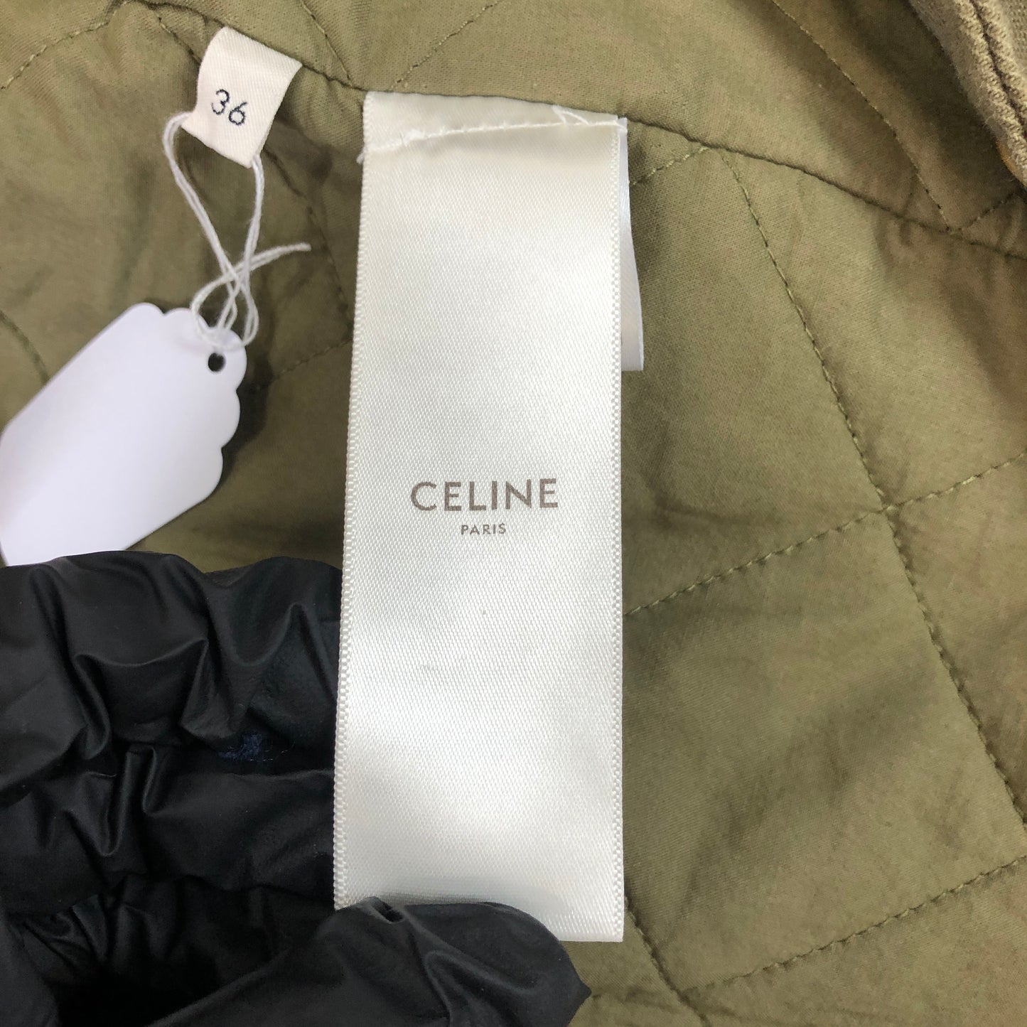 Celine Dark Green Quilted Hooded Parka Size 36