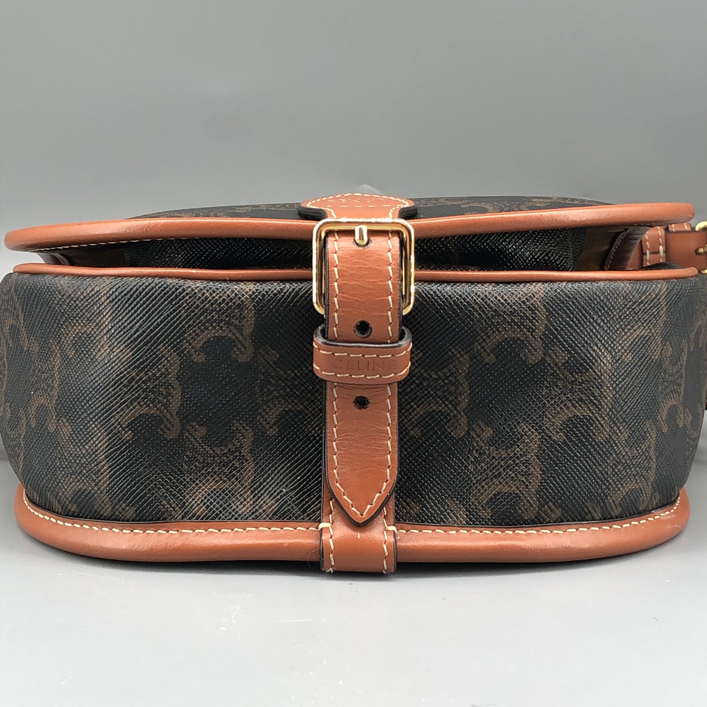 Celine Triomphe Canvas Medium Folco Crossbody Bag Dark Brown
