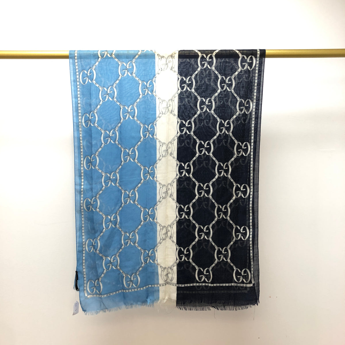Gucci Blue & Navy Blue GG Pattern Scarf 68*192 cm