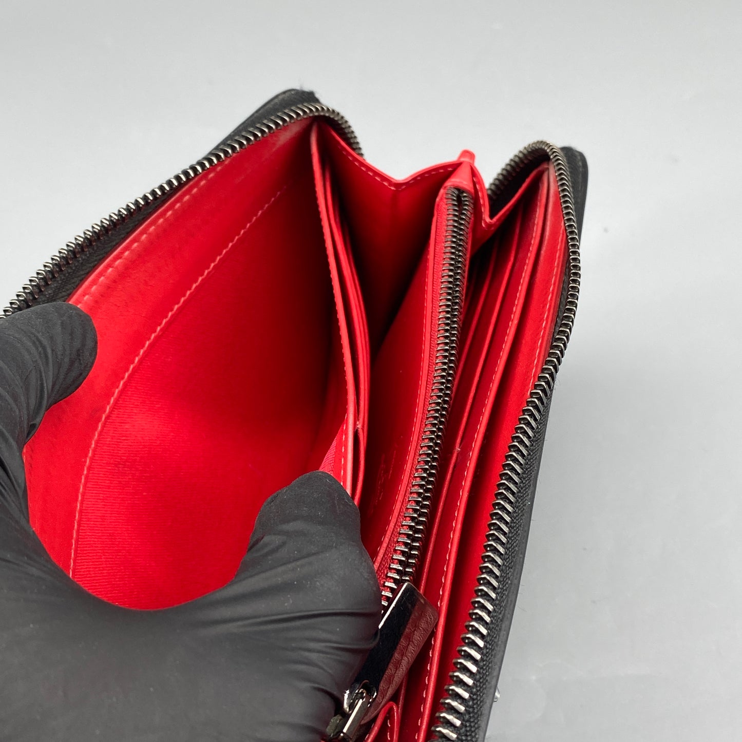 Christian Louboutin Black Leather Spiked Zip Around Long Wallet