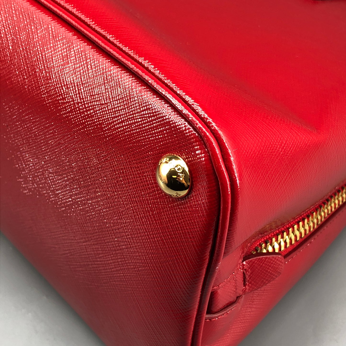 Prada Vernice Saffiano Promenade Dome Satchel Bag Red