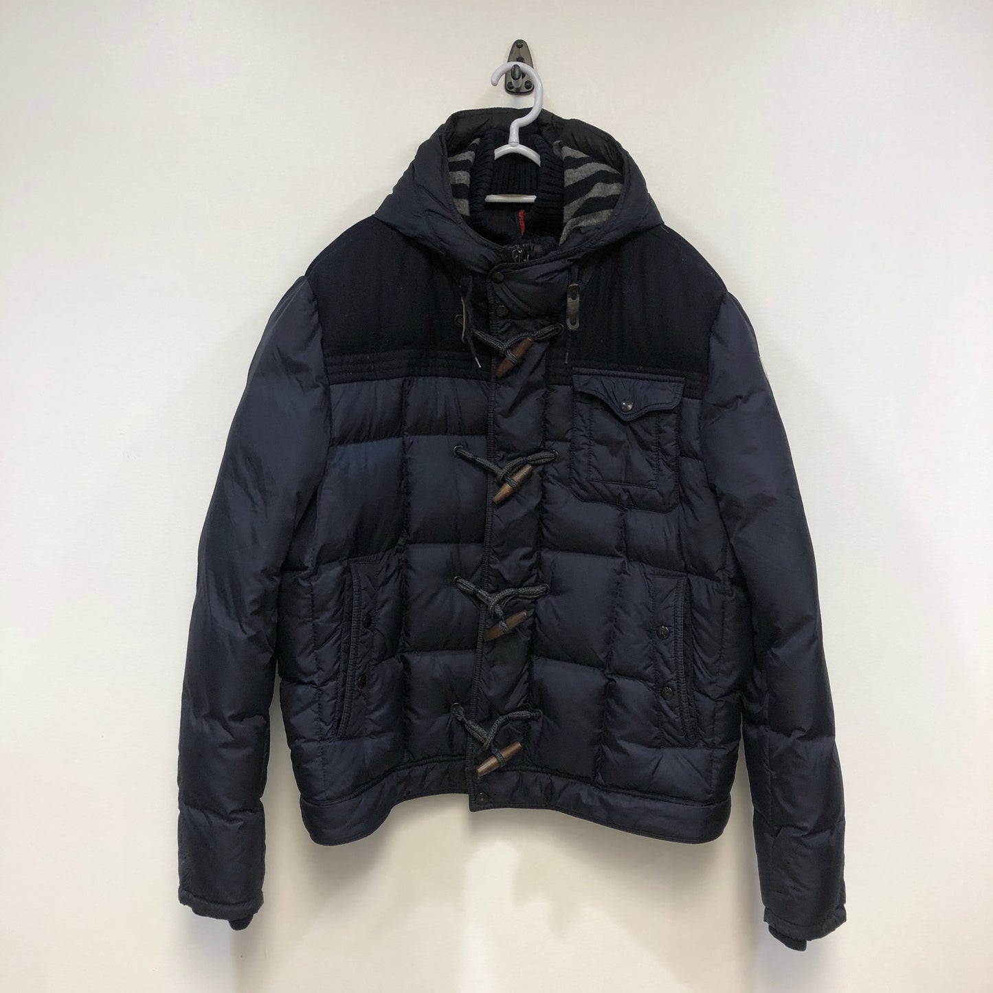 Moncler Hooded Down Jacket Size 7 Navy Blue/Black